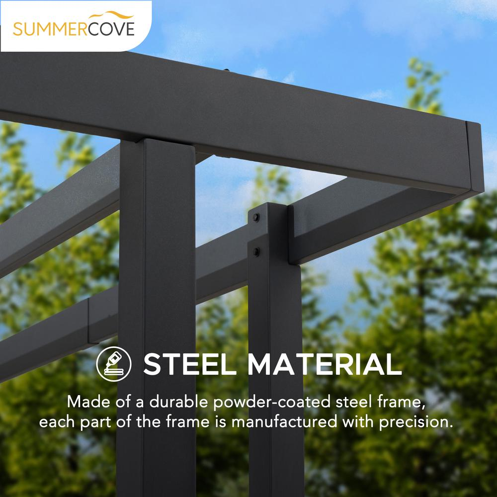 Sunjoy Marbella 10 x 12ft. Outdoor Patio Black Steel Frame Pergola with Planters