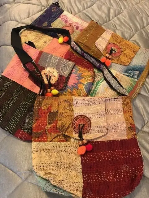 Vintage Silk Saree Kantha Shawl/Scarf - Hand Stitched Upcycled
