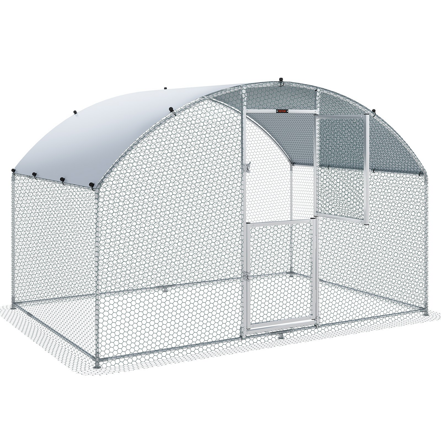 VEVOR Large Metal Chicken Coop with Run, Walkin Chicken Coop for Yard with Waterproof Cover, 6.6 x 9.8 x 6.6 ft, Dome Roof Large Poultry Cage for Hen House, Duck Coop and Rabbit Run, Silver