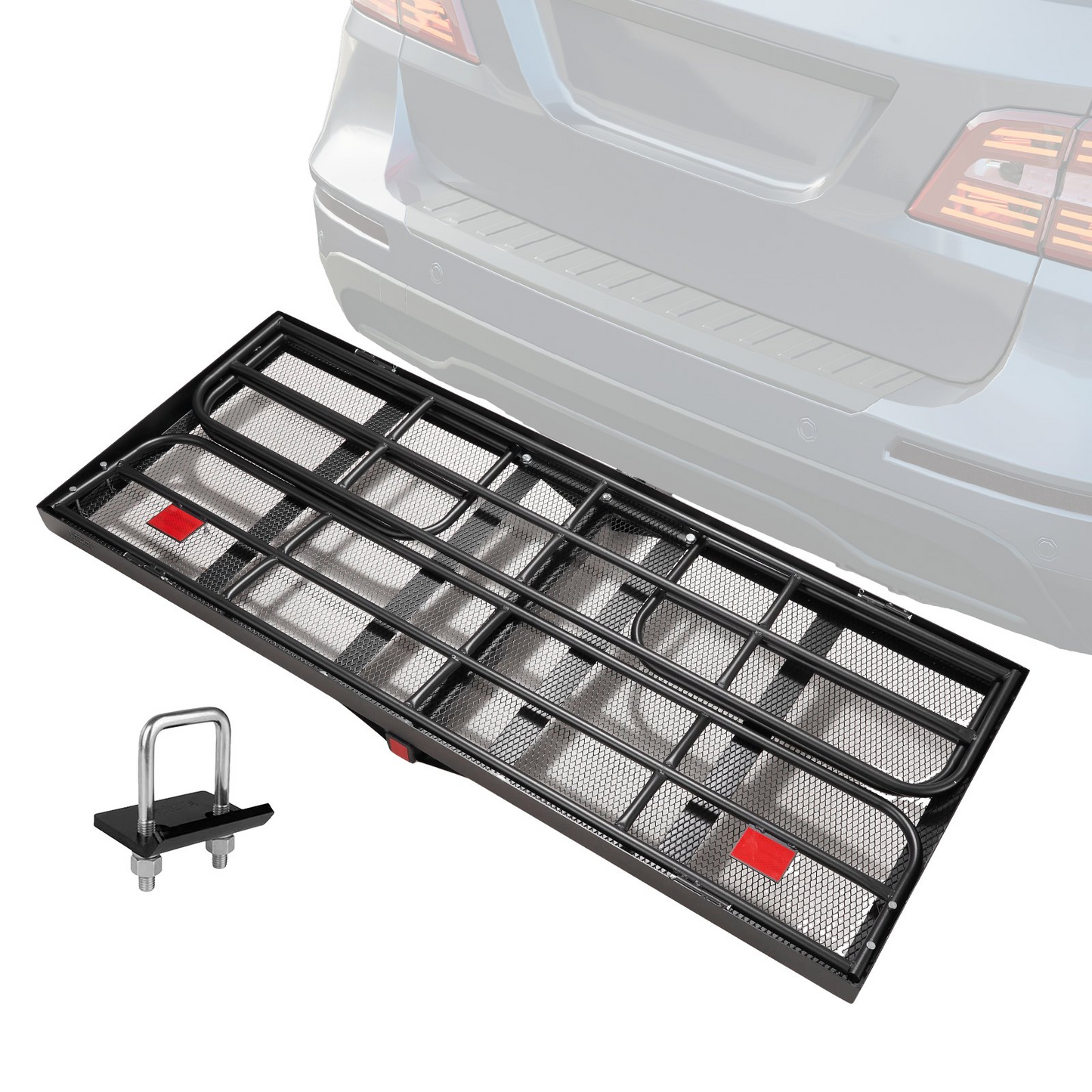 VEVOR 60 x 24 x 14 in Hitch Cargo Carrier, 400lbs Capacity Folding Trailer Hitch Mount Cargo Basket, Steel Luggage Carrier Rack Fits 2" Hitch Receiver for SUV Truck Pickup with Stabilizer