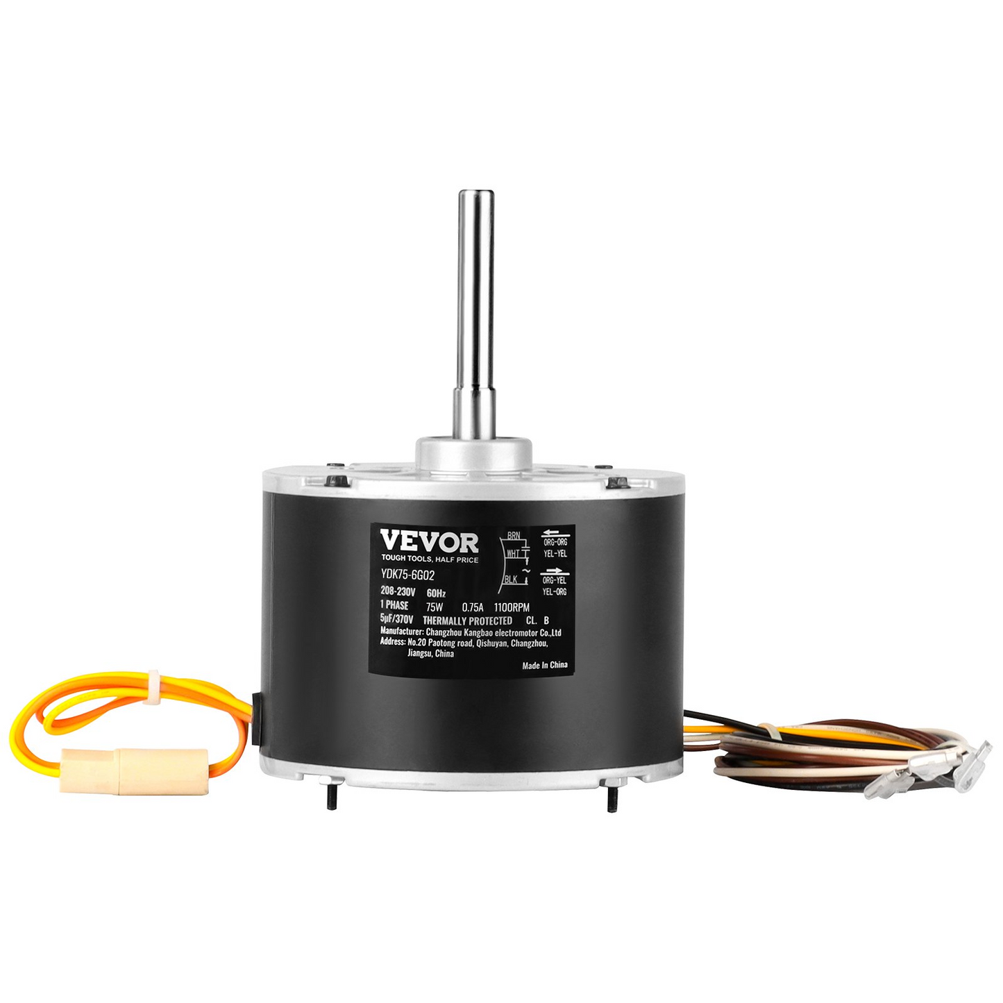 VEVOR Condenser Fan Motor 5KCP39BGS069S, 5KCP39BGY915S, 1/10 HP 208-230V, 1100RPM, OEM Standard Upgraded Replacement Condenser Motor Reversible Rotating, Explosion-proof CBB65 5μF/370V Capacitor