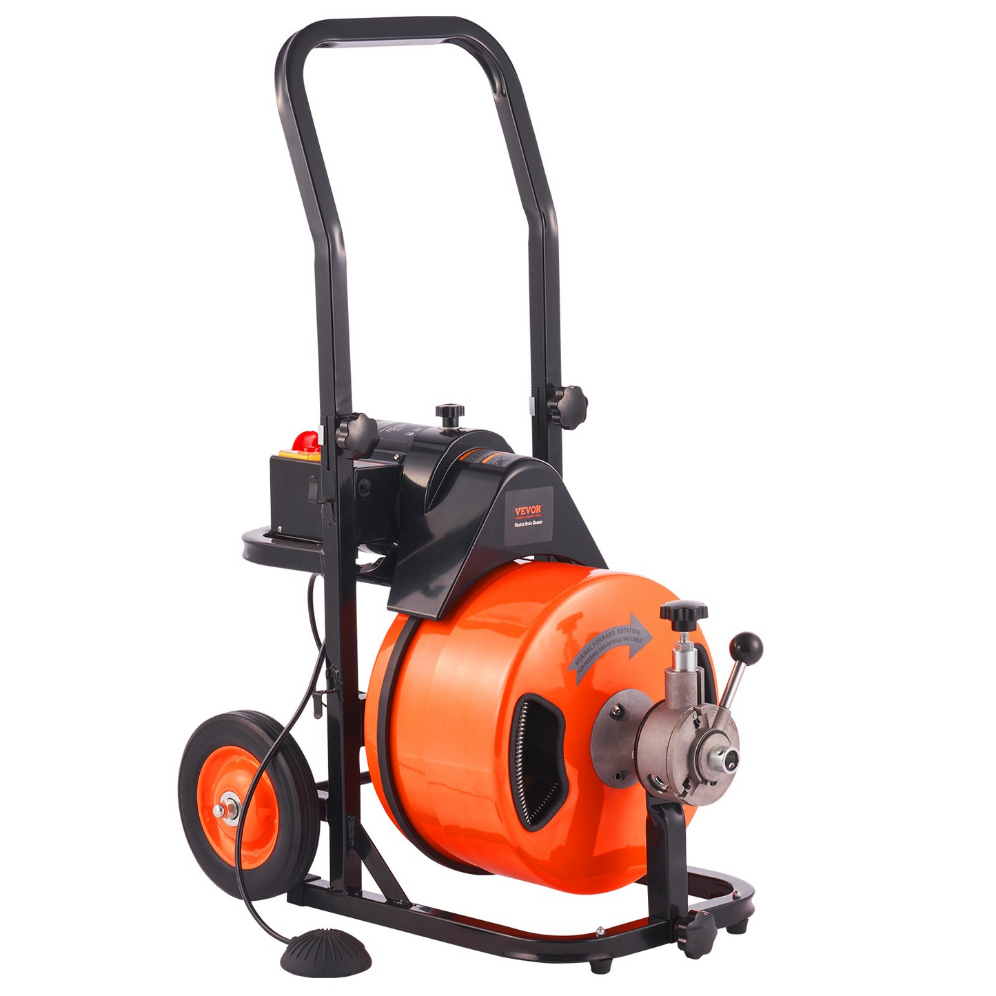 VEVOR Drain Cleaning Machine 50 FT x 1/2 Inch, Sewer Snake Machine Auto Feed, Drain Auger Cleaner with 4 Cutter & Air-Activated Foot Switch for 1" to 4" Pipes