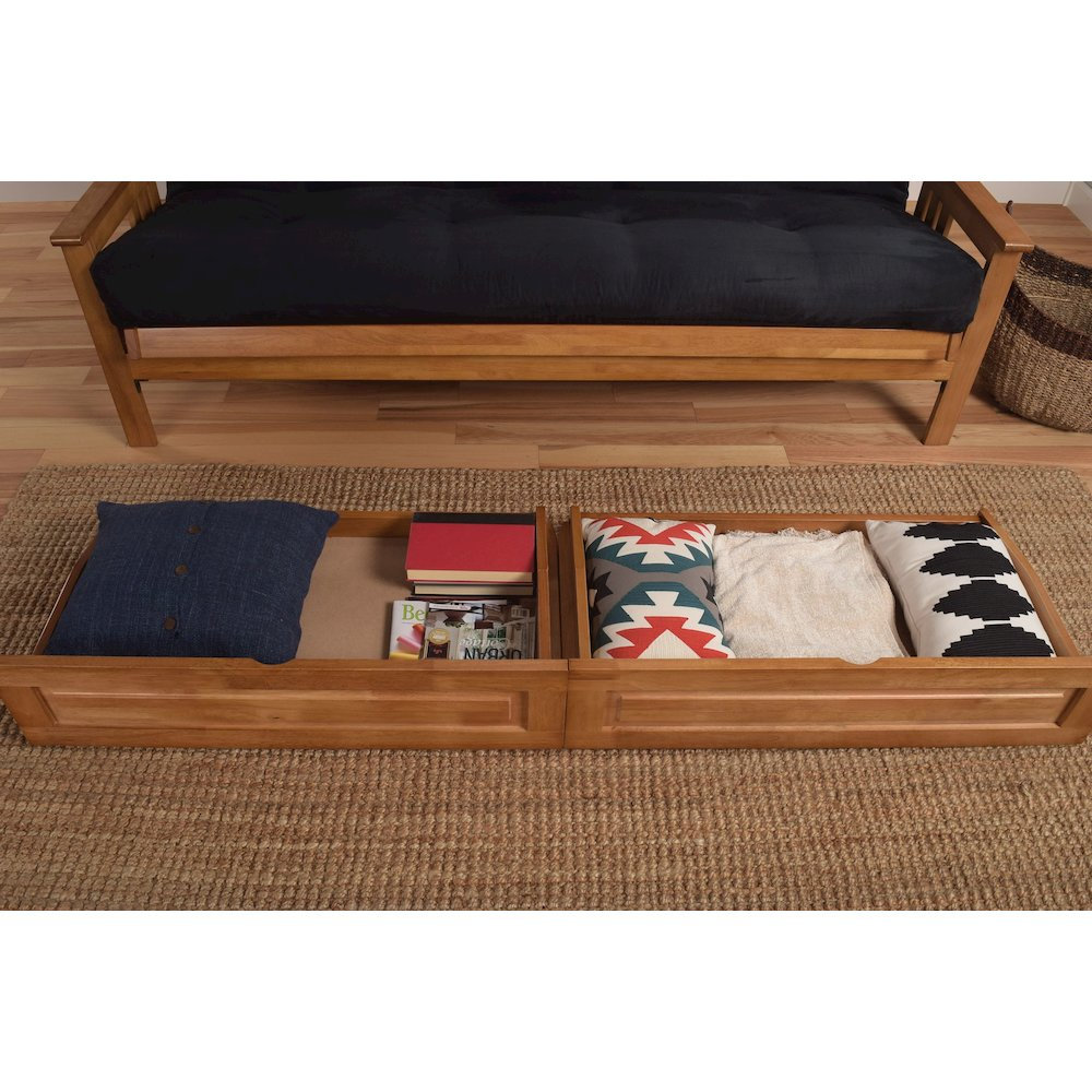 Monterey Frame Queen-Butternut Finish-Linen Charcoal Mattress-Storage Drawers