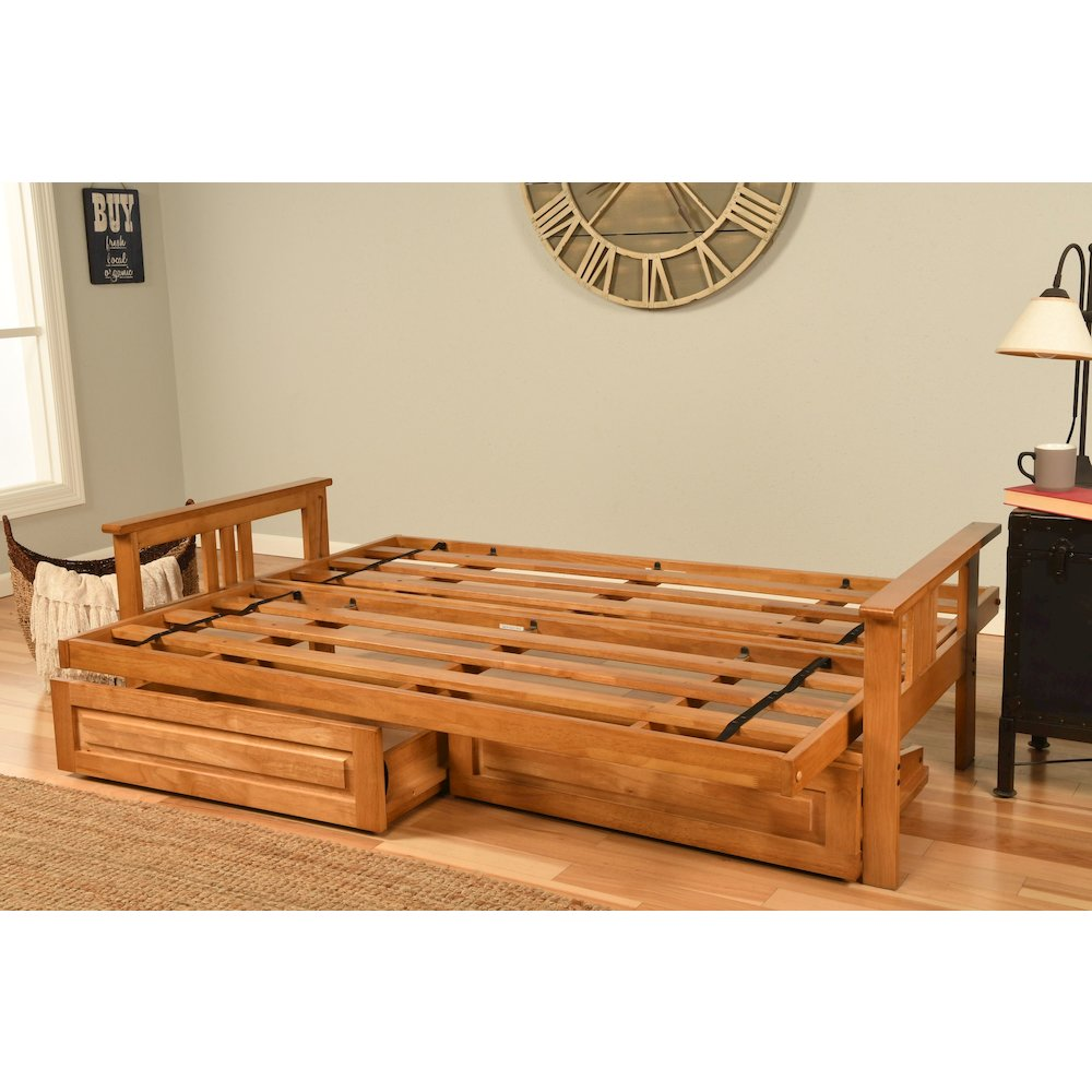 Monterey Frame Butternut Finish-Twill Gray Mattress-Storage Drawers