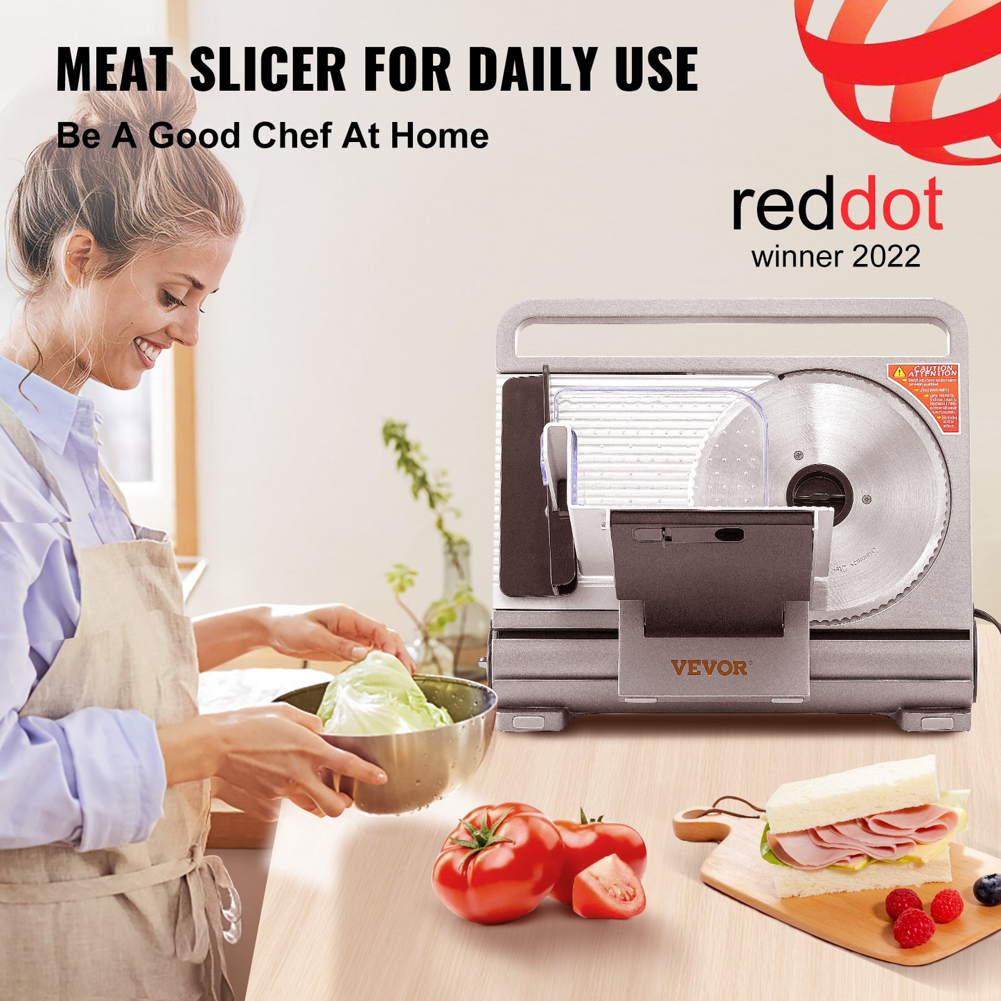 VEVOR 7.5" Commercial Meat Slicer 45W Electric Deli Slicer for Meat Cheese Bread