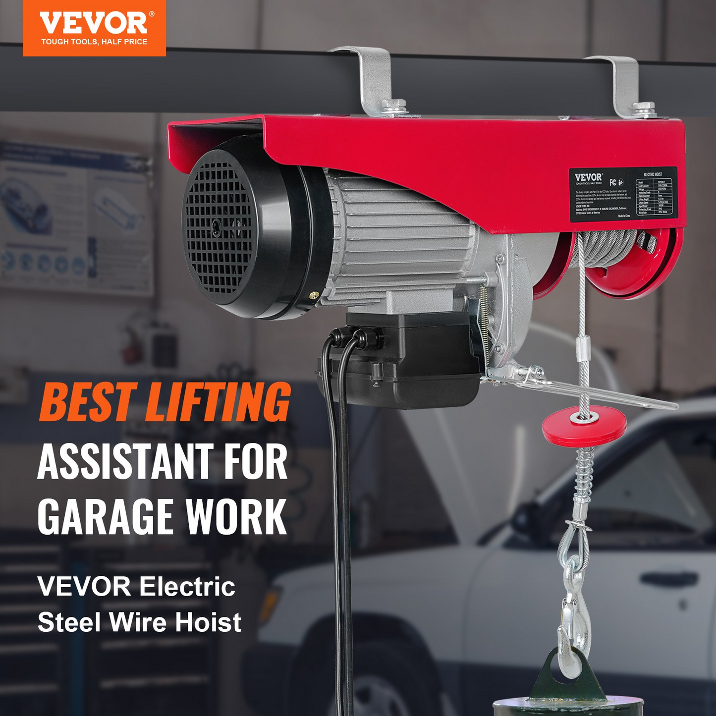 VEVOR Electric Hoist, 440 lbs Lifting Capacity, 480W 110V Electric Steel Wire Winch with 14ft Wired Remote Control, 40ft Single Cable Lifting Height & Pure Copper Motor, for Garage Warehouse Factory