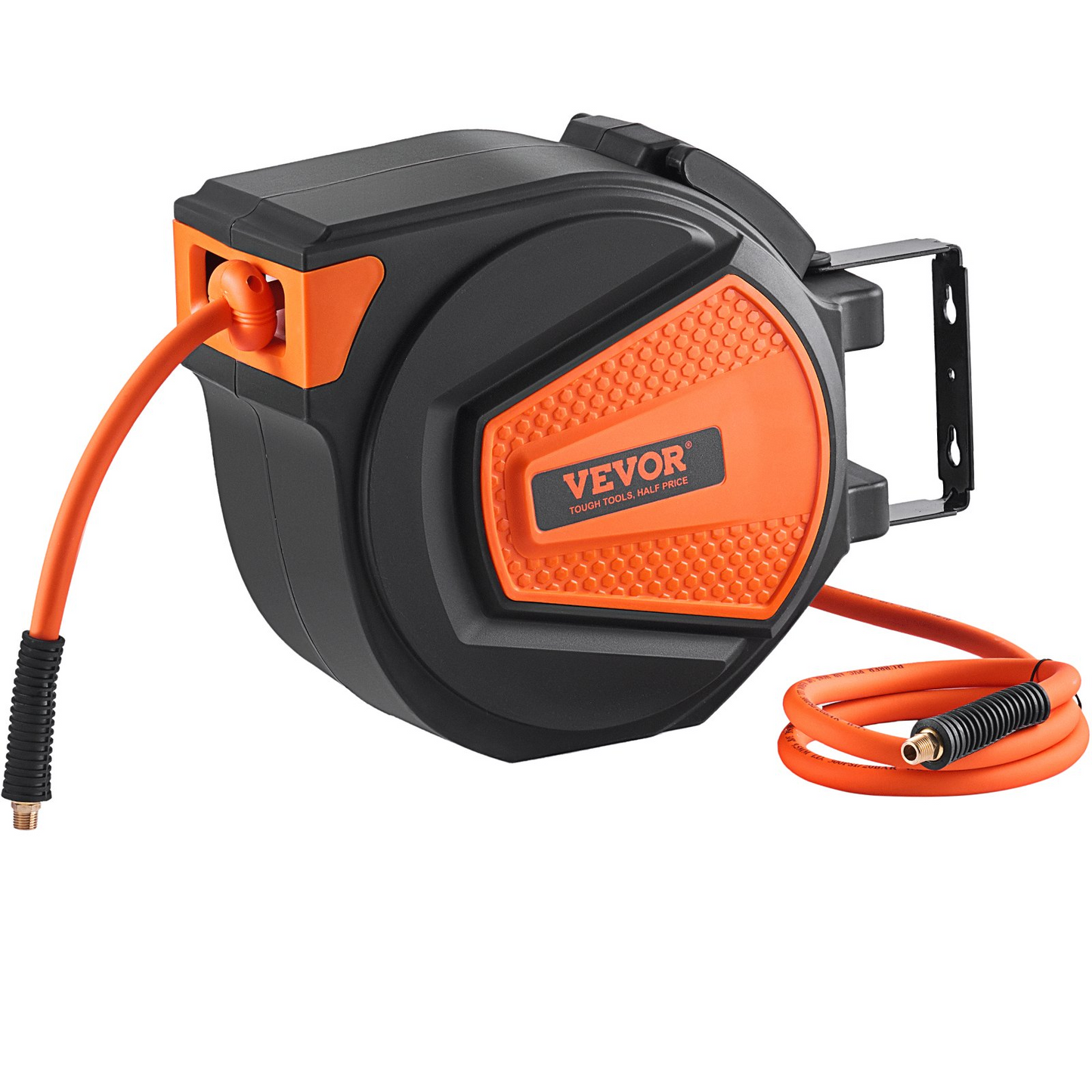 VEVOR Retractable Air Hose Reel, 3/8 IN x 50 FT Hybrid Air Hose Max 300PSI, Air Compressor Hose Reel with 5 ft Lead in, Ceiling / Wall Mount Enclosed Air Reel, 180° Swivel Mount