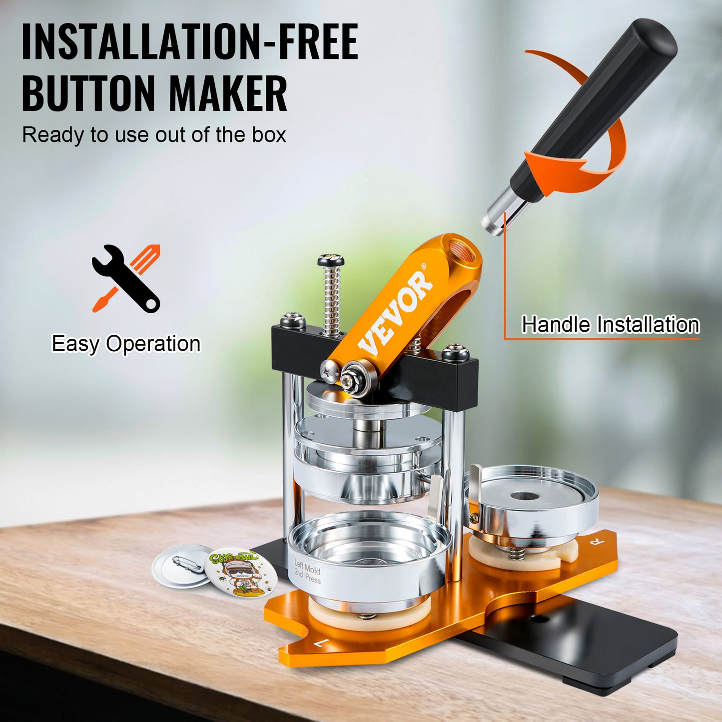 VEVOR Button Maker Machine Badge Pin Machine 3" 75 MM 100 Free Parts Press Kit