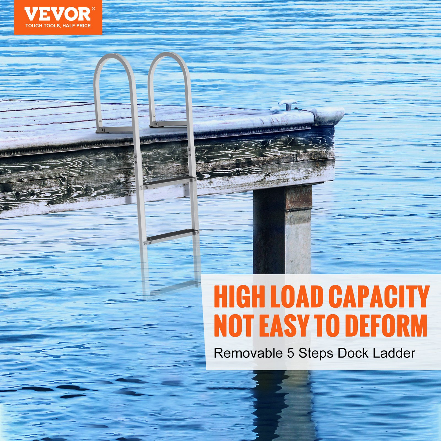 VEVOR Dock Ladder, Removable 3 Steps, 500 lbs Load Capacity, Aluminum Alloy Pontoon Boat Ladder with 3.1'' Wide Step & Nonslip Rubber Mat, Easy to Install for Ship/Lake/Pool/Marine Boarding