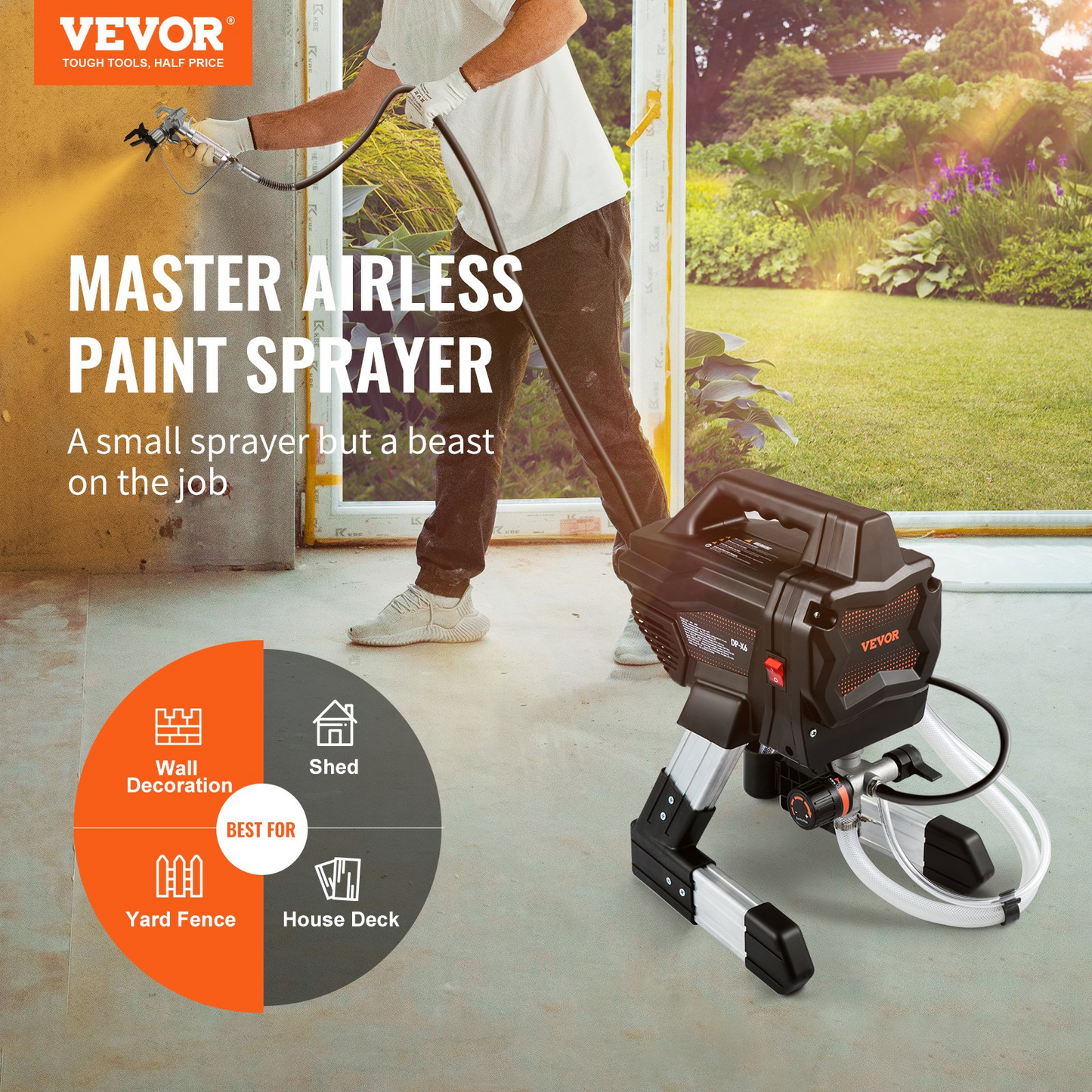 VEVOR Stand Airless Paint Sprayer, 2900PSI High Pressure 7/8HP 650W Power Painting, Extension Rod and Cleaning Kits for Professional Contractor/Prosumer/DIY Handyman, High Efficiency Airless Sprayer