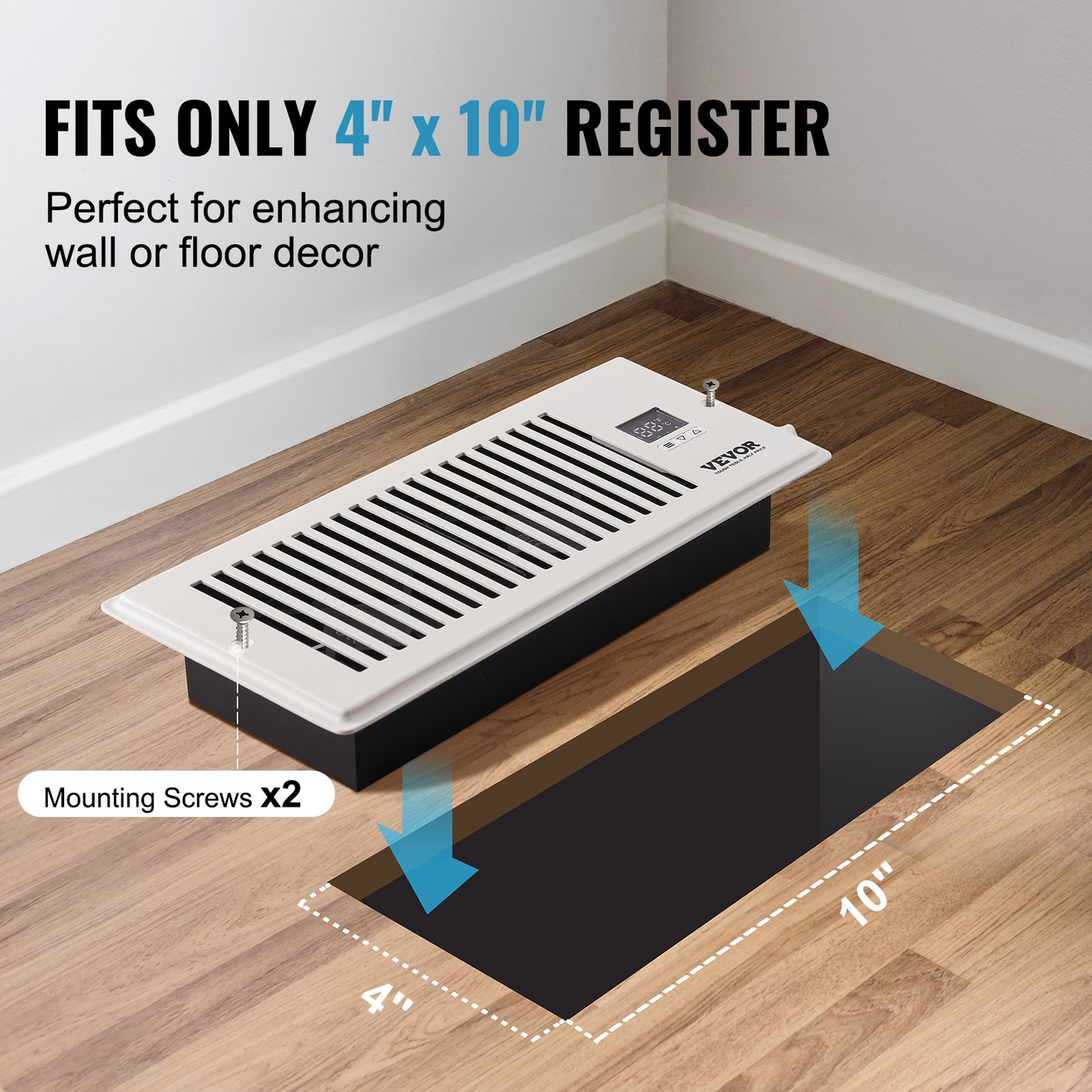 VEVOR Register Booster Fan, Quiet Vent Booster Fan Fits 4” x 10” Register Holes, with Remote Control and Thermostat Control, Adjustable Speed for Heating Cooling Smart Vent, White