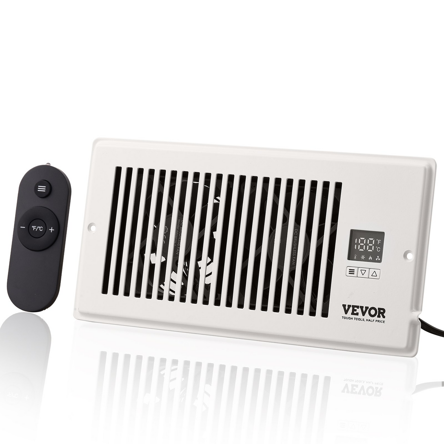 VEVOR Register Booster Fan, Quiet Vent Booster Fan Fits 4” x 10” Register Holes, with Remote Control and Thermostat Control, Adjustable Speed for Heating Cooling Smart Vent, White