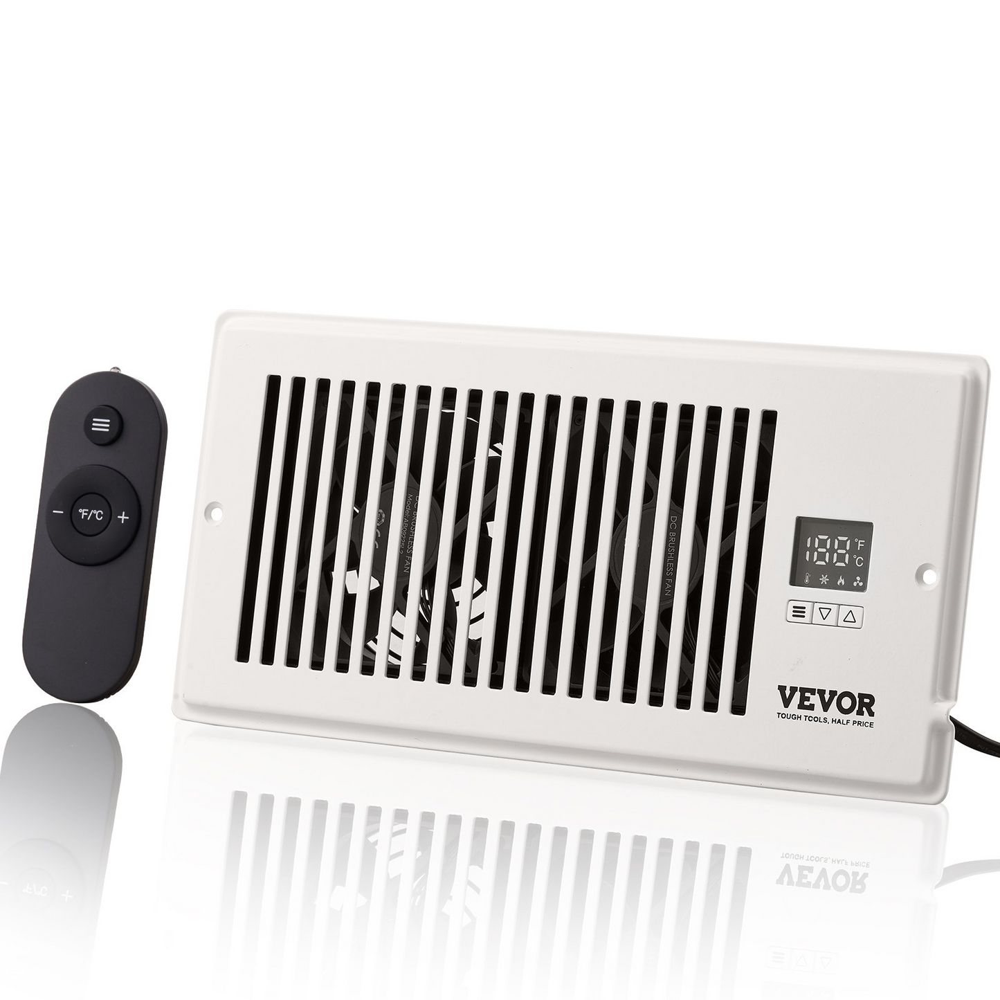 VEVOR Register Booster Fan, Quiet Vent Booster Fan Fits 4” x 10” Register Holes, with Remote Control and Thermostat Control, Adjustable Speed for Heating Cooling Smart Vent, White
