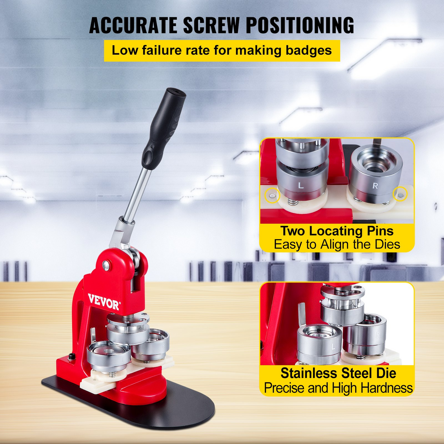 VEVOR Button Maker 58mm Badge Maker Machine 2.28 inch Badge Punch Press Pin Button Maker with Free 500 Pcs Button Parts and Circle Cutter (500pcs,58mm 2-1/4")
