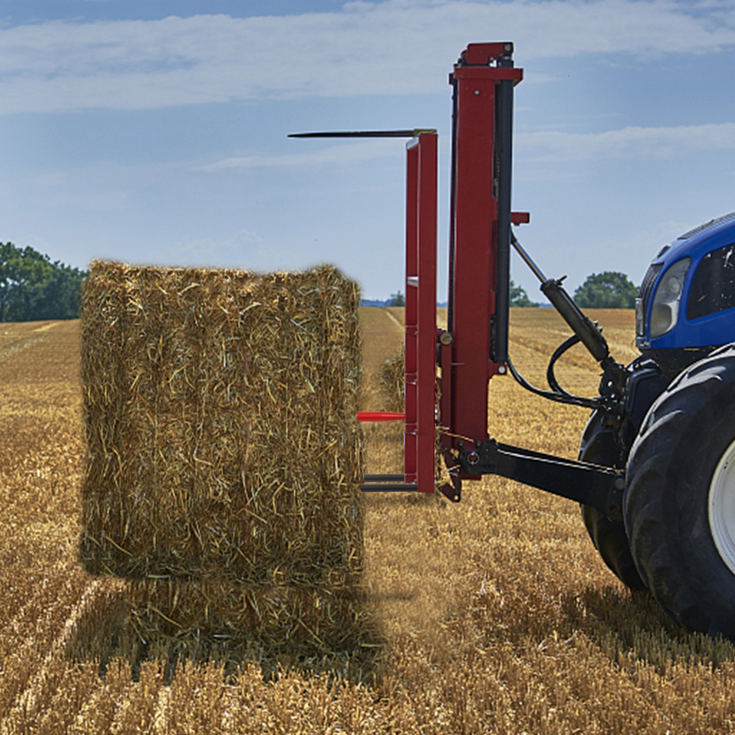VEVOR Hay Spear 49" Bale Spear 3000 lbs Capacity, Bale Spike Quick Attach Square Hay Bale Spears 1 3/4" Wide, Red Coated Bale Forks, Bale Hay Spike with 2 Stabilizer Spears Conus 2