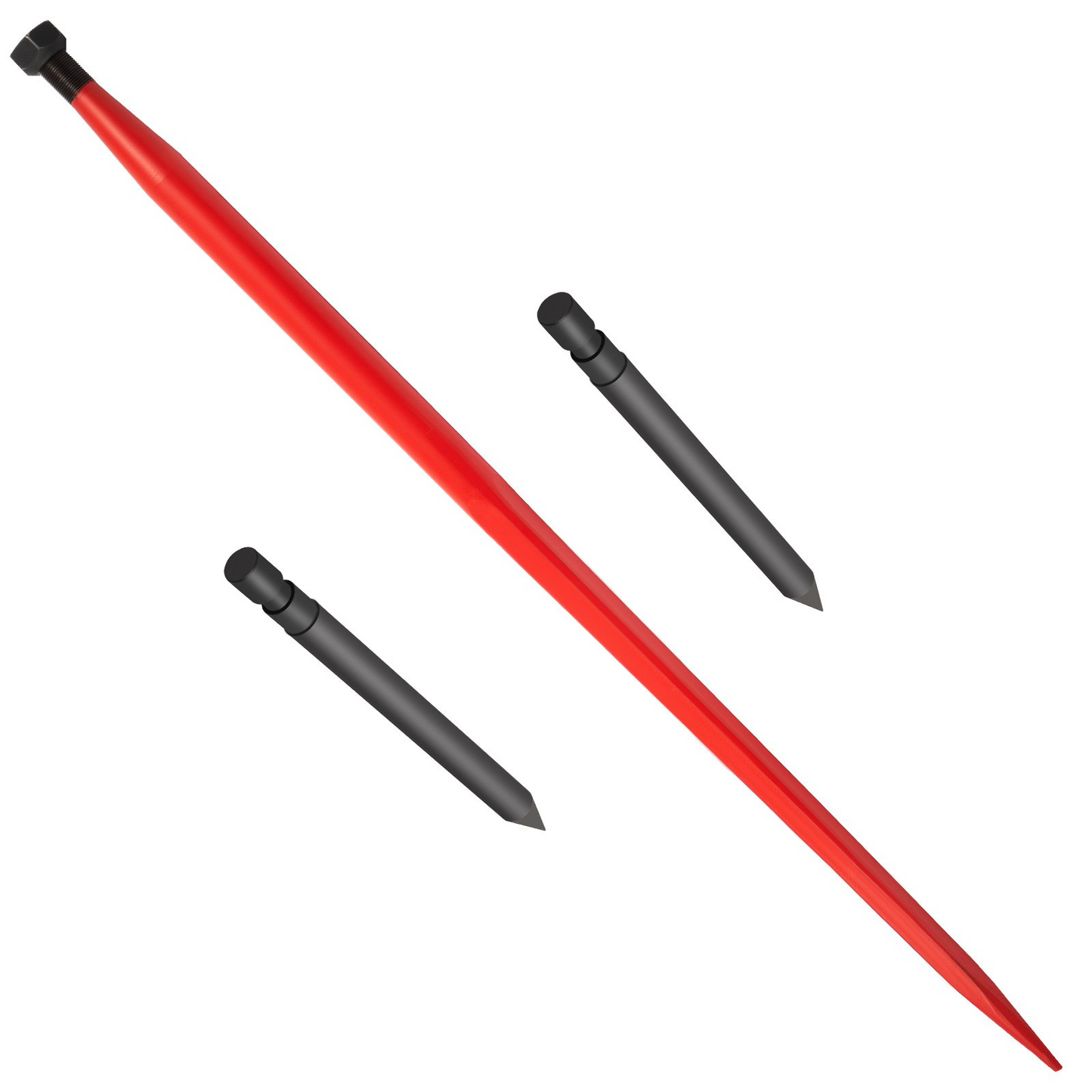 VEVOR Hay Spear 49" Bale Spear 3000 lbs Capacity, Bale Spike Quick Attach Square Hay Bale Spears 1 3/4" Wide, Red Coated Bale Forks, Bale Hay Spike with 2 Stabilizer Spears Conus 2