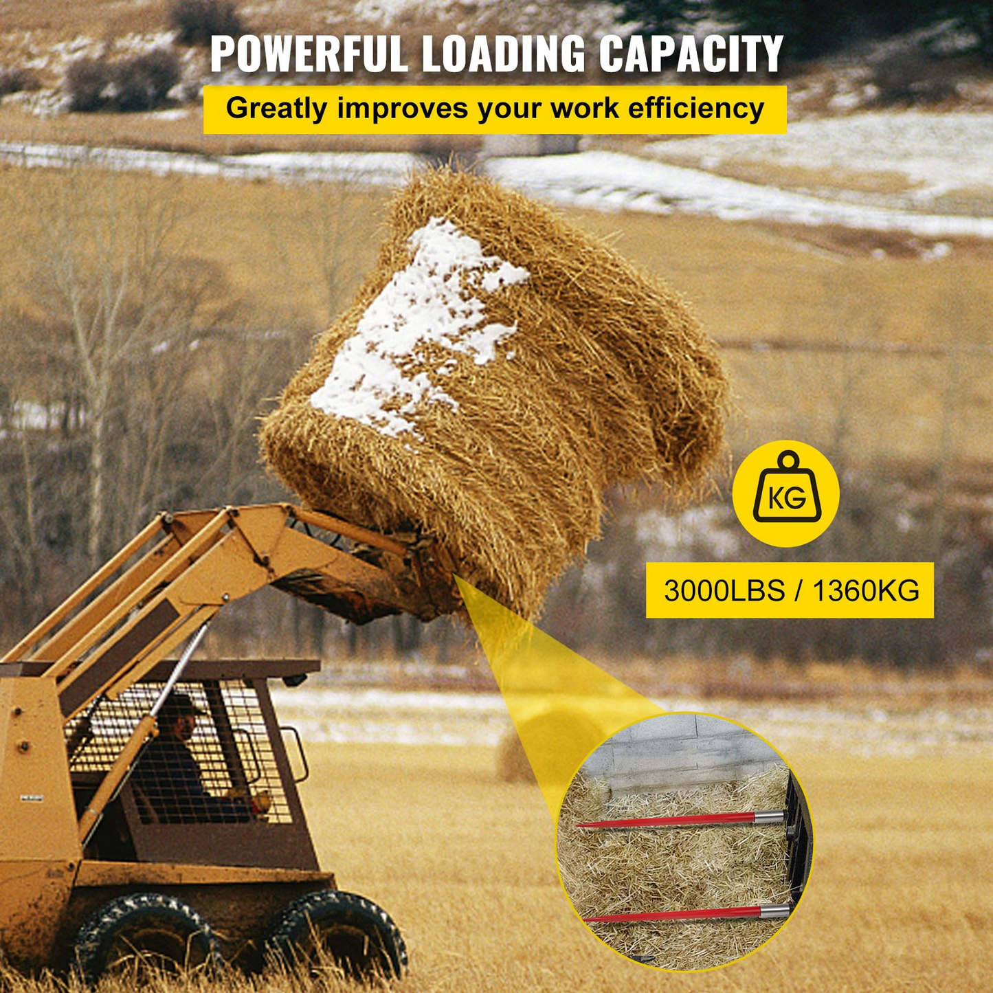 VEVOR Pair Hay Spear 39" Bale Spear 3000 lbs Capacity, Bale Spike Quick Attach Square Hay Bale Spears 1 3/4", Red Coated Bale Forks, Bale Hay Spike with Hex Nut & Sleeve for Buckets Tractors Loaders