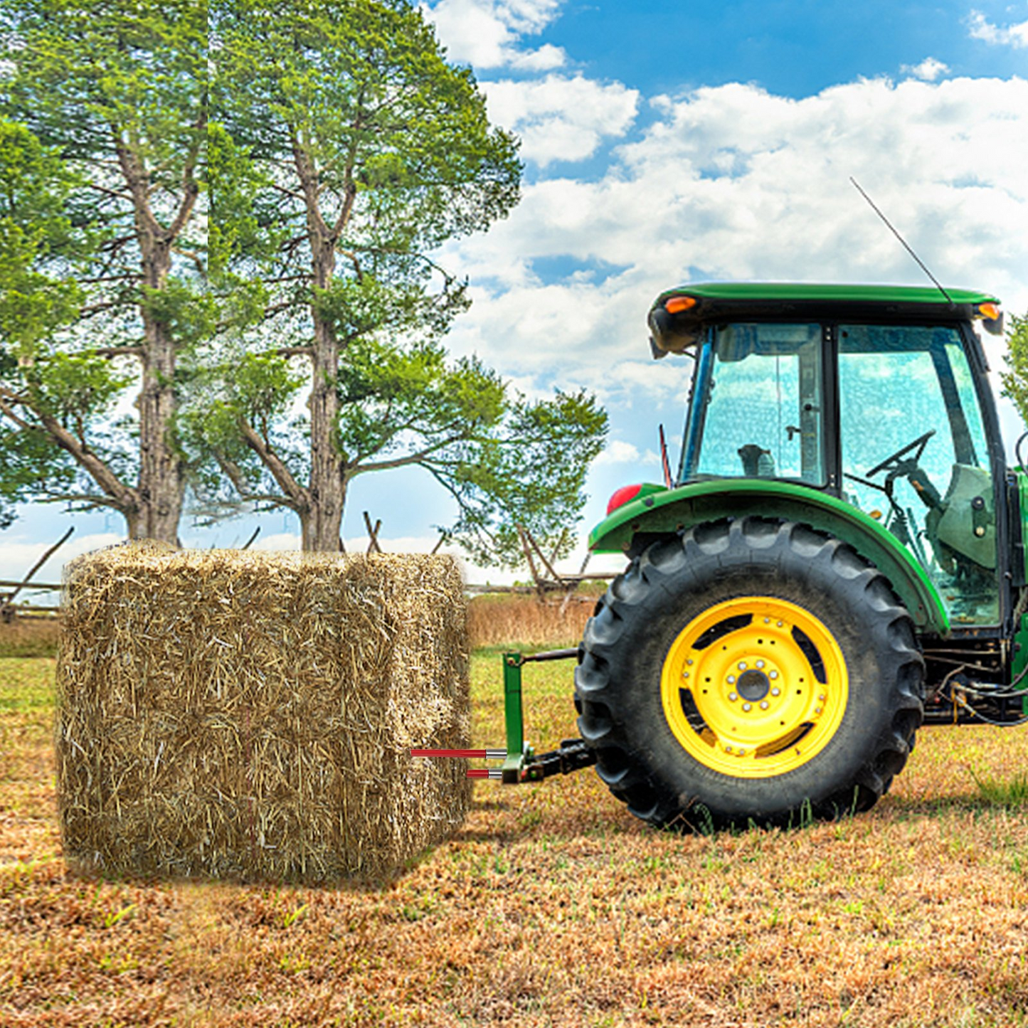 VEVOR Pair Hay Spear 39" Bale Spear 3000 lbs Capacity, Bale Spike Quick Attach Square Hay Bale Spears 1 3/4", Red Coated Bale Forks, Bale Hay Spike with Hex Nut & Sleeve for Buckets Tractors Loaders