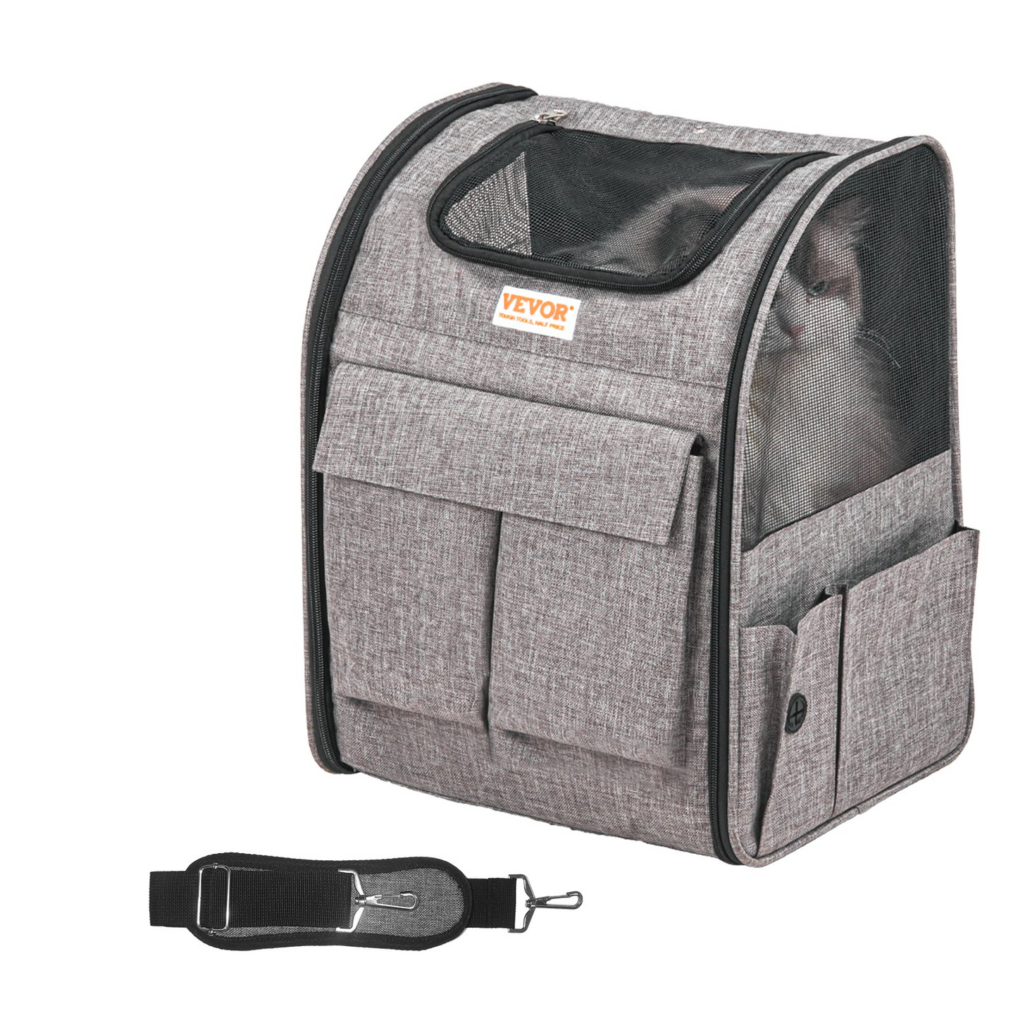 VEVOR Cat Carrier with Wheels, Rolling Pet Carrier with Telescopic Handle and Shoulder Strap, Dog Carrier with Wheels for Pets under 18 lbs, with 1 Folding Bowl, Grey