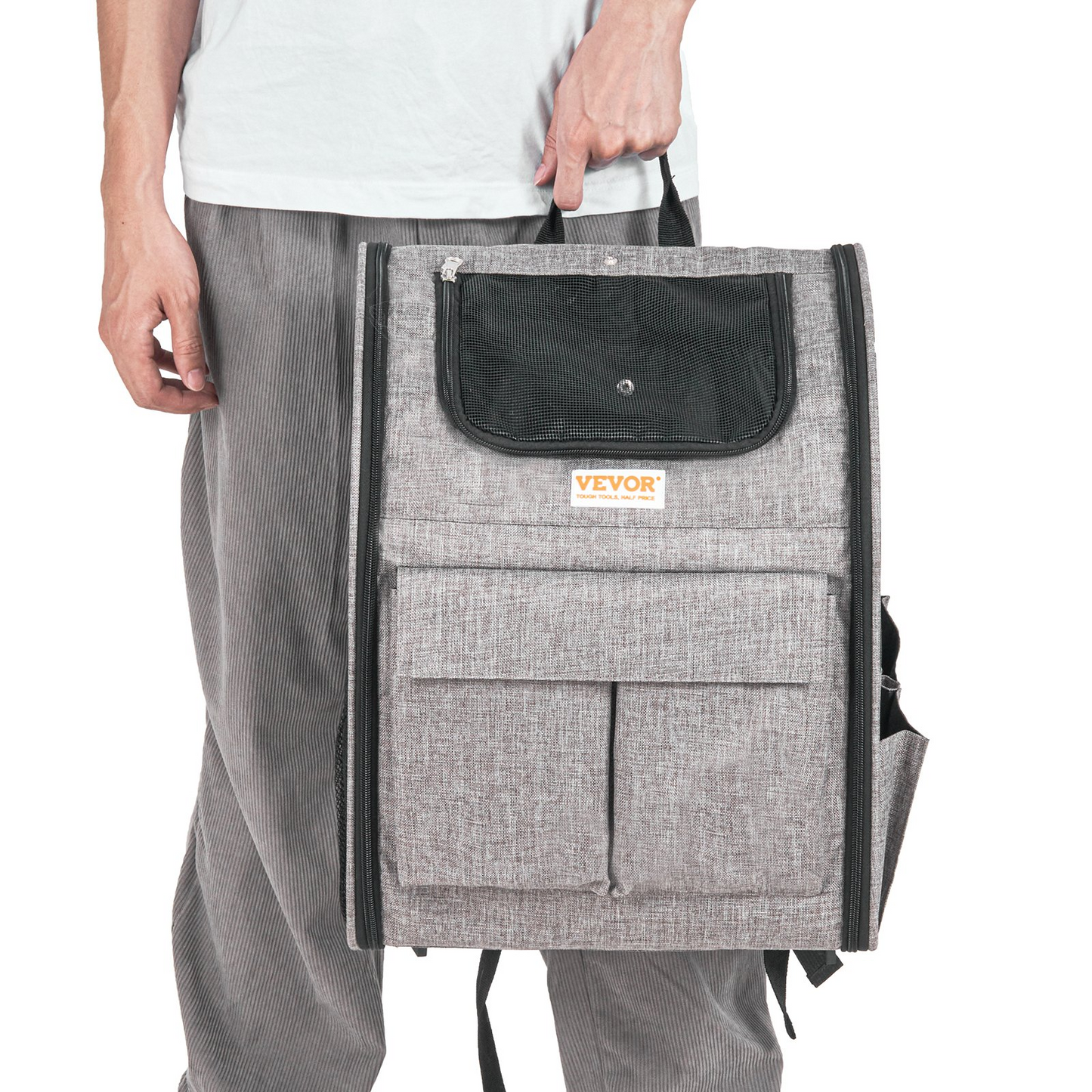 VEVOR Cat Carrier with Wheels, Rolling Pet Carrier with Telescopic Handle and Shoulder Strap, Dog Carrier with Wheels for Pets under 18 lbs, with 1 Folding Bowl, Grey