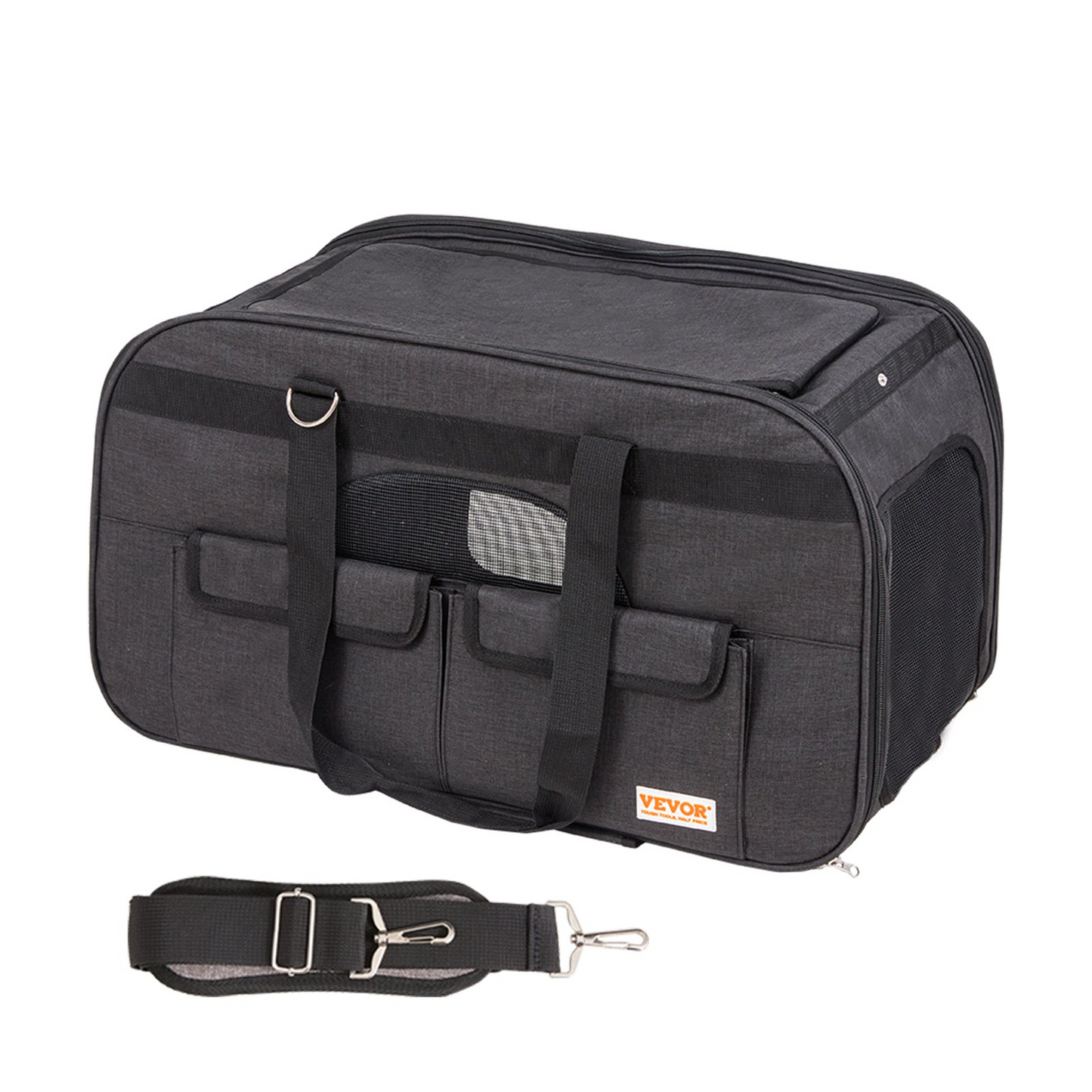 VEVOR Cat Carrier with Wheels, Rolling Pet Carrier with Telescopic Handle and Shoulder Strap, Dog Carrier with Wheels for Pets under 35 lbs, with 1 Folding Bowl, Black