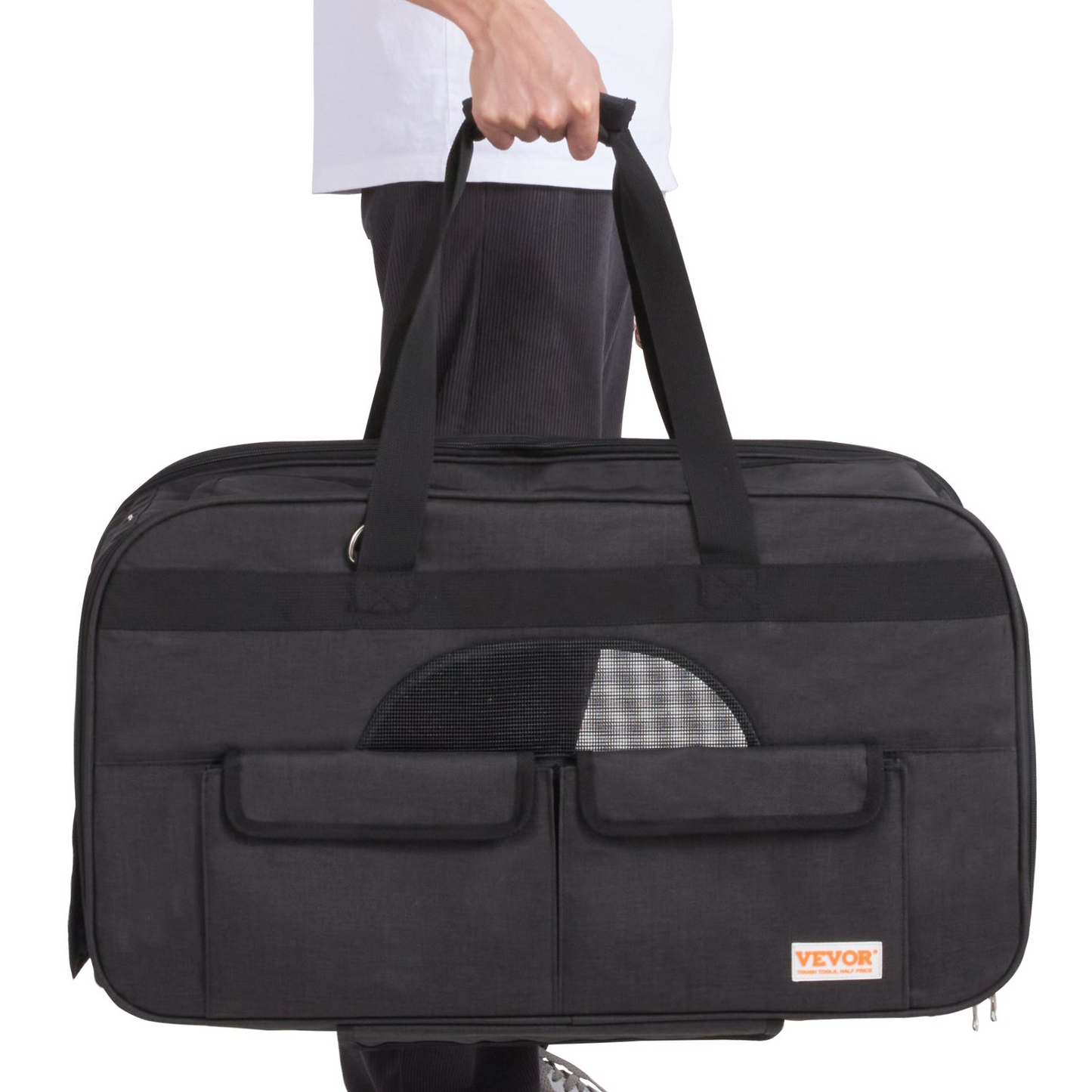 VEVOR Cat Carrier with Wheels, Rolling Pet Carrier with Telescopic Handle and Shoulder Strap, Dog Carrier with Wheels for Pets under 35 lbs, with 1 Folding Bowl, Black