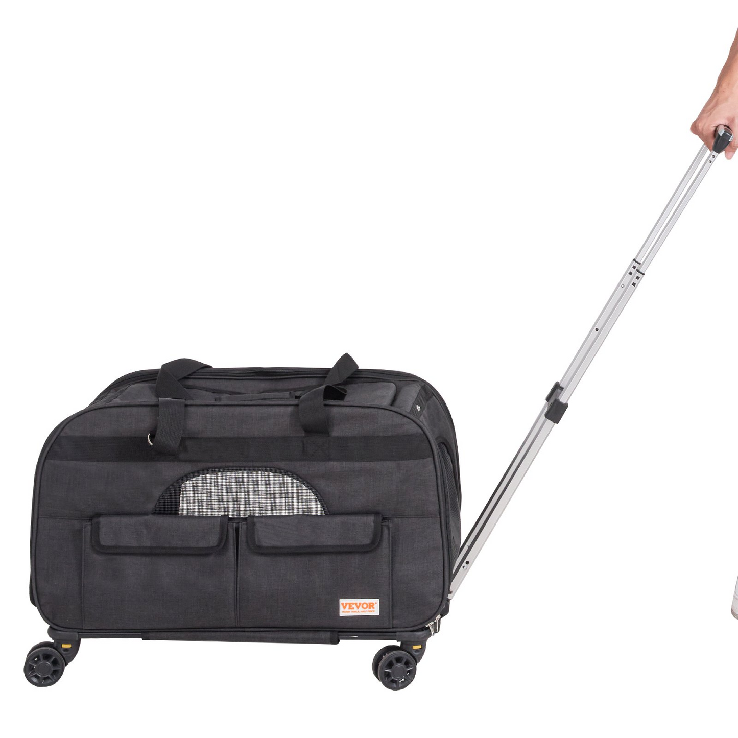 VEVOR Cat Carrier with Wheels, Rolling Pet Carrier with Telescopic Handle and Shoulder Strap, Dog Carrier with Wheels for Pets under 35 lbs, with 1 Folding Bowl, Black