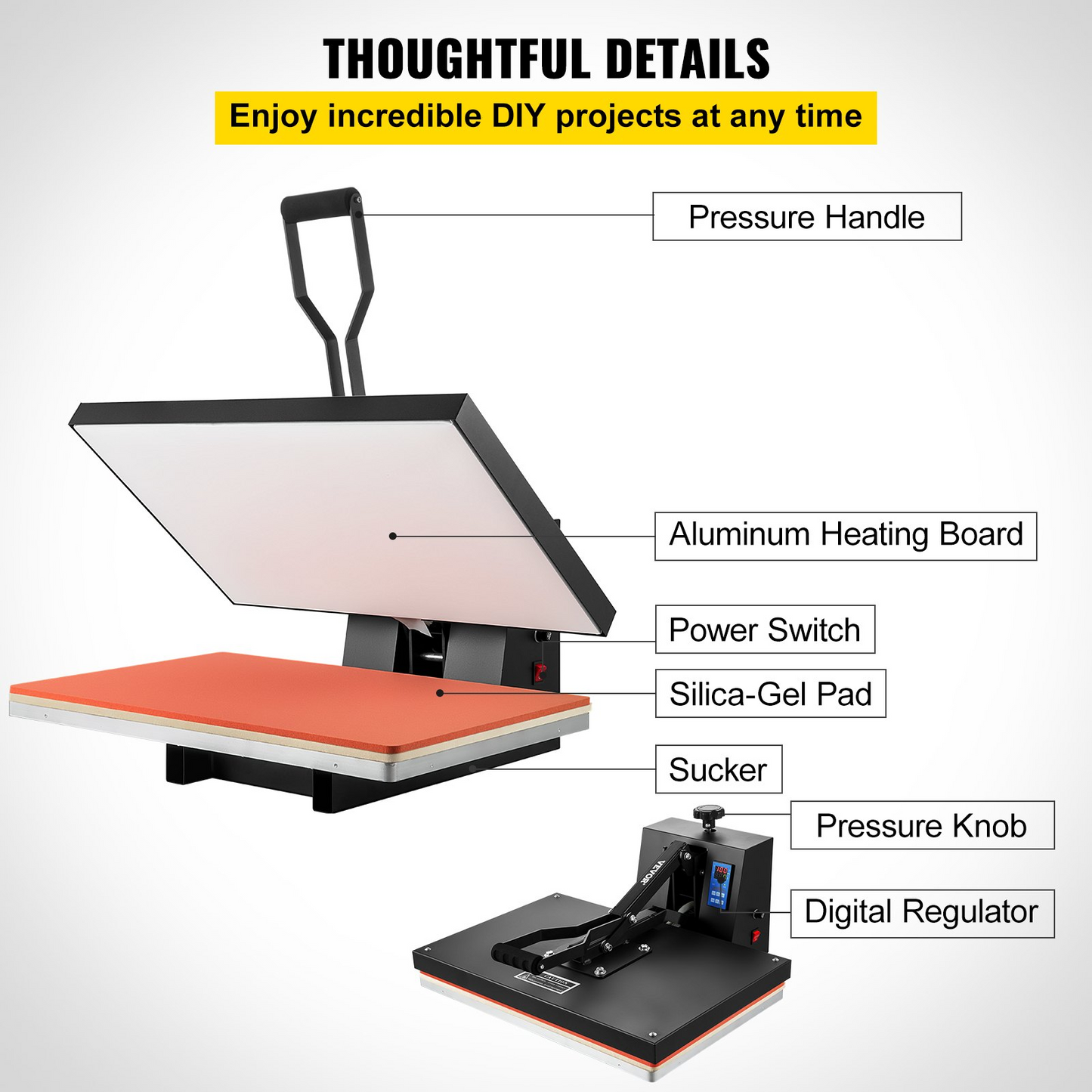 VEVOR Heat Press 16x24, 1700W Power Heat Press Machine, Fast Heating, High Pressure Heat Press Machine for T-Shirt, Digital Industrial Sublimation Printer for Heat Transfer Vinyl, Easy to Use, Black