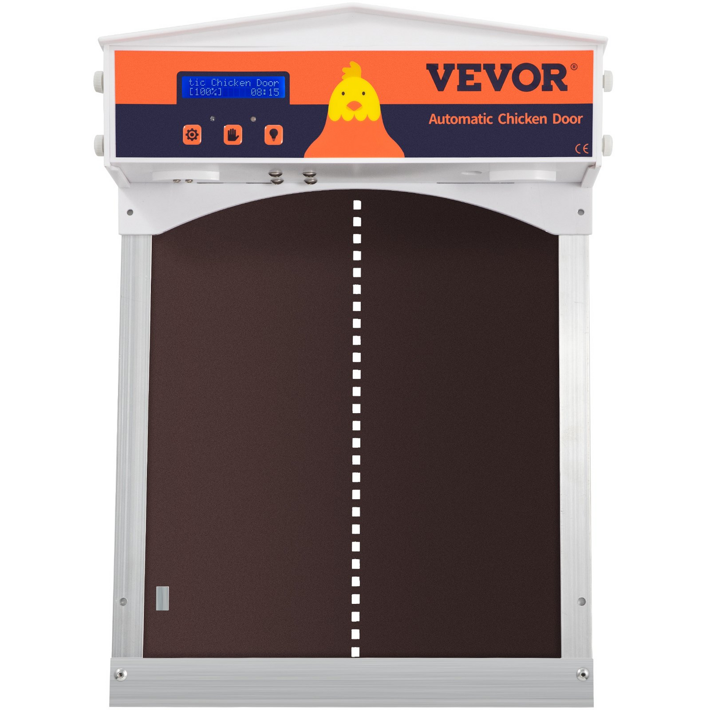 VEVOR Brown Automatic Chicken Coop Door, Auto Close, Gear Lifter Galvanized Poultry Gate with Evening and Morning Delayed Opening Timer & Light Sensor, Battery Powered LCD Screen, for Duck