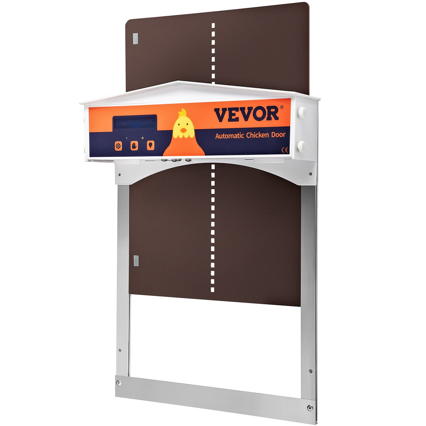 VEVOR Brown Automatic Chicken Coop Door, Auto Close, Gear Lifter Galvanized Poultry Gate with Evening and Morning Delayed Opening Timer & Light Sensor, Battery Powered LCD Screen, for Duck