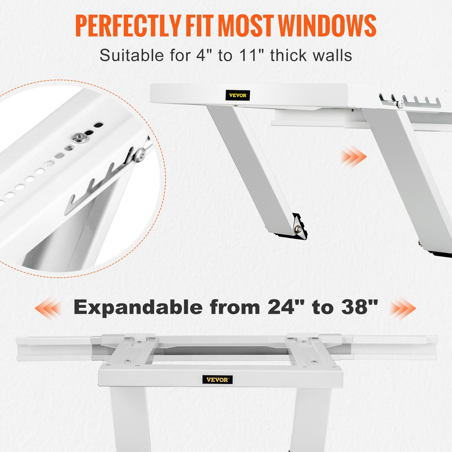 VEVOR Air Conditioner Support Bracket, Max. 220 lbs Load Capacity, Heavy Duty Steel Construction AC No Drilling Easy Installation, Fits Single or Double Hung Windows, Home and RV, White