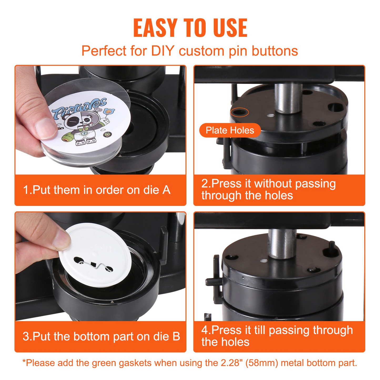VEVOR Button Maker, 1/1.25/2.28 inch(25/32/58mm) 3-IN-1 Pin Maker, with 300pcs Button Parts, Button Maker Machine with Panda Magic Book, Ergonomic Arc Handle Punch Press Kit, For Children DIY Gifts