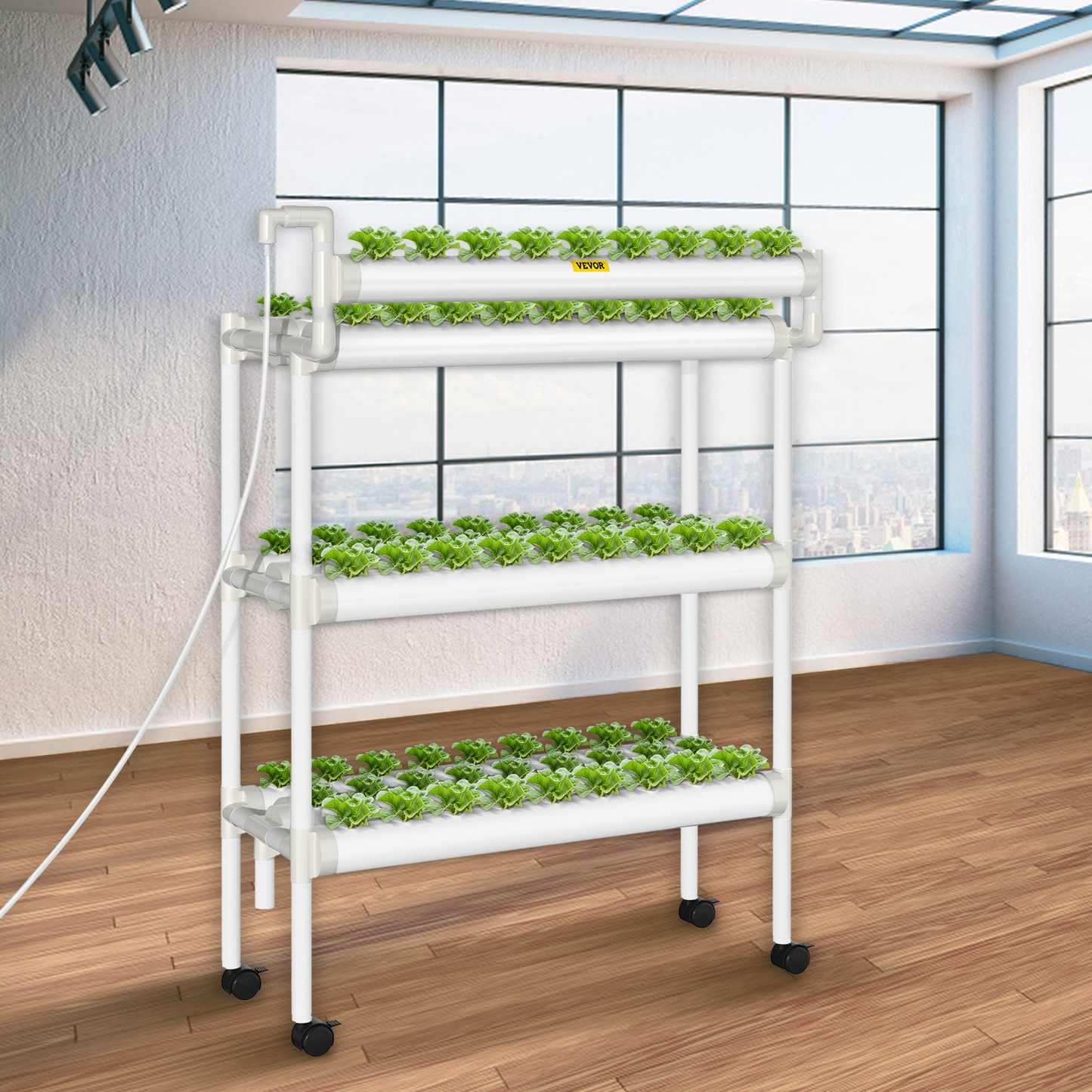 VEVOR Hydroponics Growing System, 90 Sites 10 Food-Grade PVC-U Pipes, 3 Layers Indoor Planting Kit with Water Pump, Timer, Nest Basket, Sponge, for Fruits, Vegetables, Herbs, White