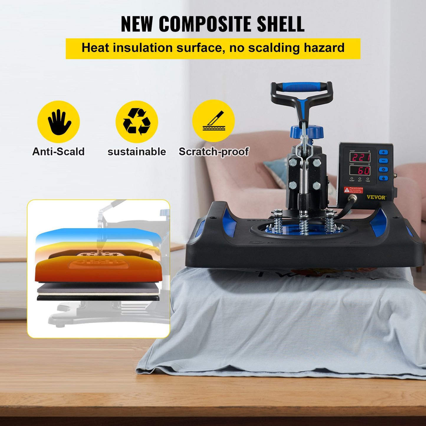 VEVOR Heat Press Machine 12x15, 800W Heat Press for Sublimation 5 in 1 Combo, Dual Digital Heat Press Transfer, Uniform Heat, Anti-Scald Cover, Vinyl Transfer Printer for T Shirts Mug Cap Plate, Blue