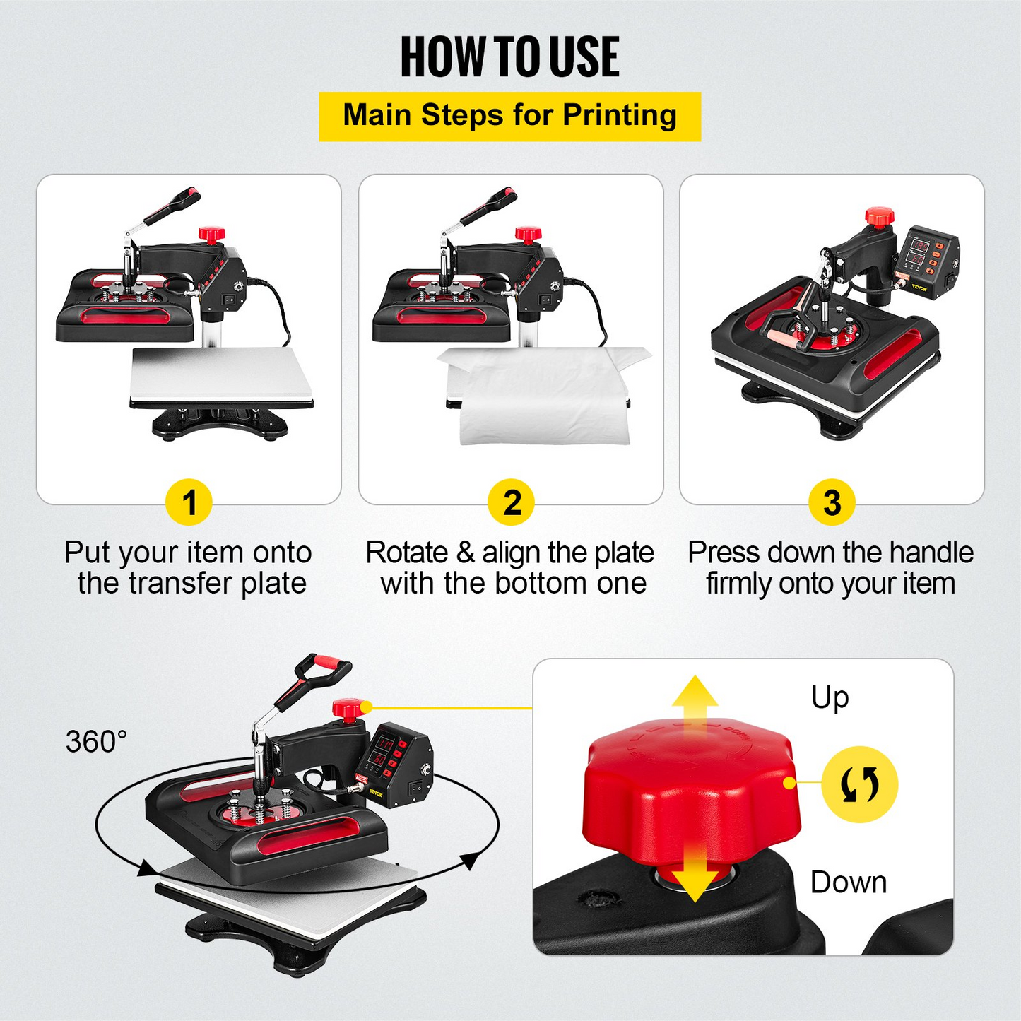 VEVOR 11 in 1 Heat Press, 12 x 15 Inch, Multifunctional Clamshell Printer, Digital Dual-Tube Heat Press Transfer Machine, Swing Away Sublimation Machine for T-Shirt Hat Cap Mug Plate Pen Shoes Black,360° Swing Away Design