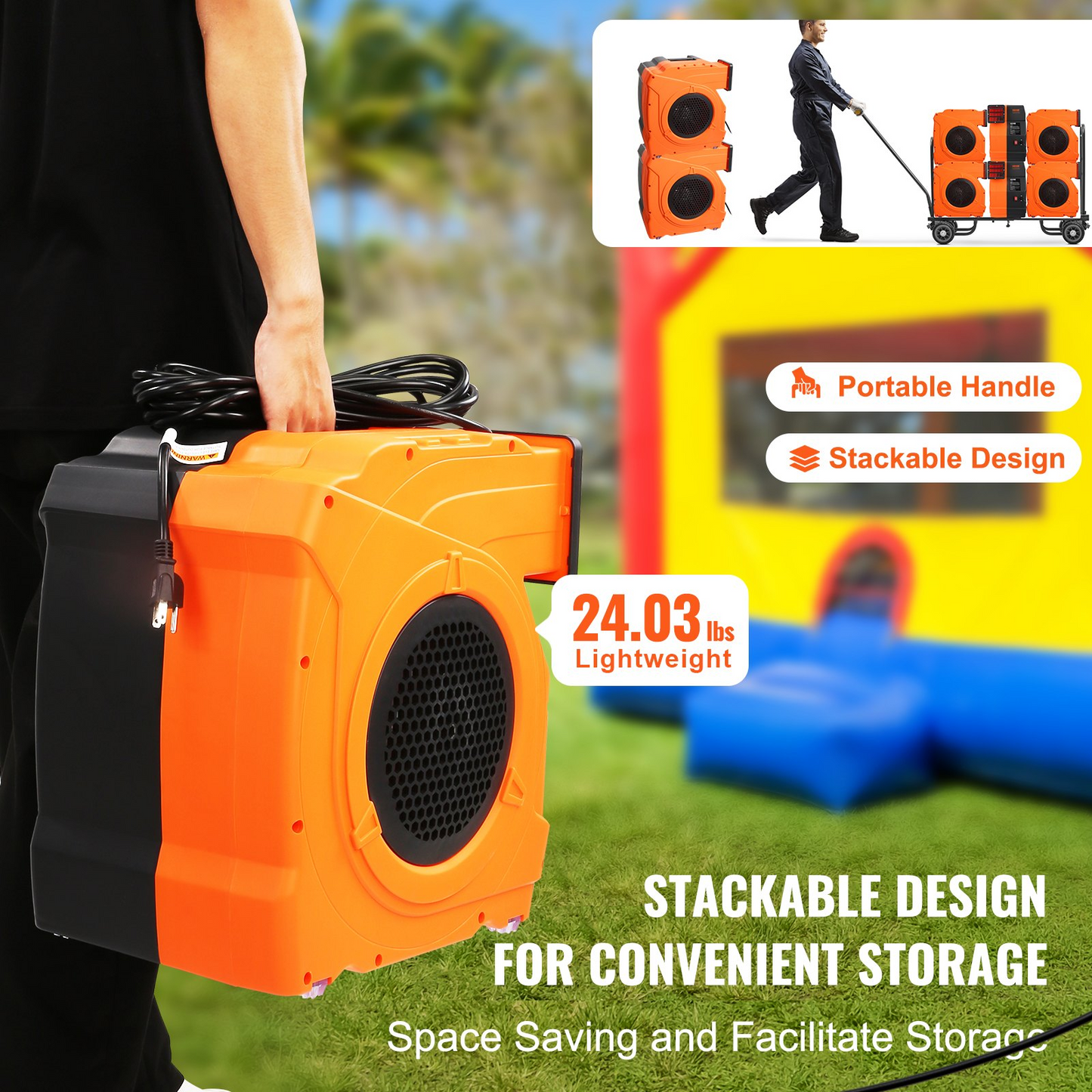 VEVOR Inflatable Blower, 1500W, 2 & 2.1 HP Bounce House Blower, Pump Commercial Air Blower for Inflatables, 3100 RPM Bouncy Castle Electric Fan Perfect for Bounce House, Waterslides, UL Listed