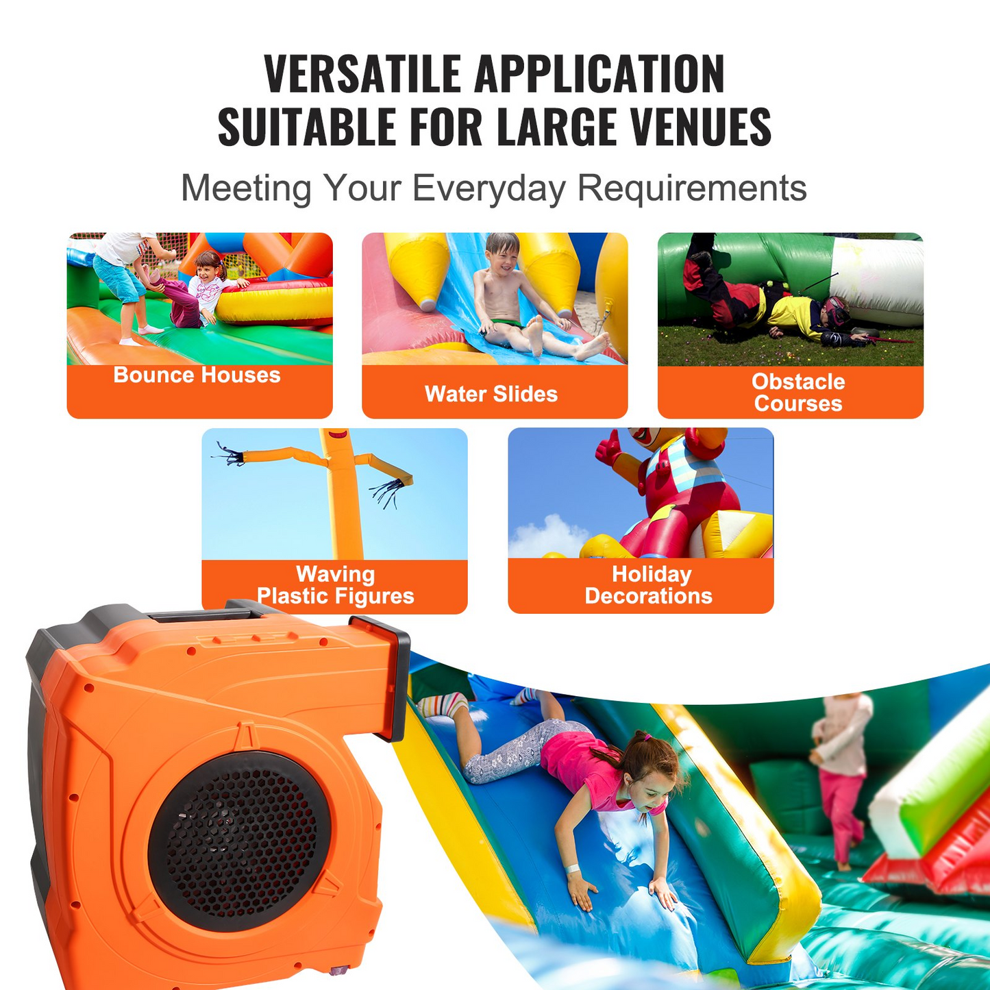 VEVOR Inflatable Blower, 1500W, 2 & 2.1 HP Bounce House Blower, Pump Commercial Air Blower for Inflatables, 3100 RPM Bouncy Castle Electric Fan Perfect for Bounce House, Waterslides, UL Listed