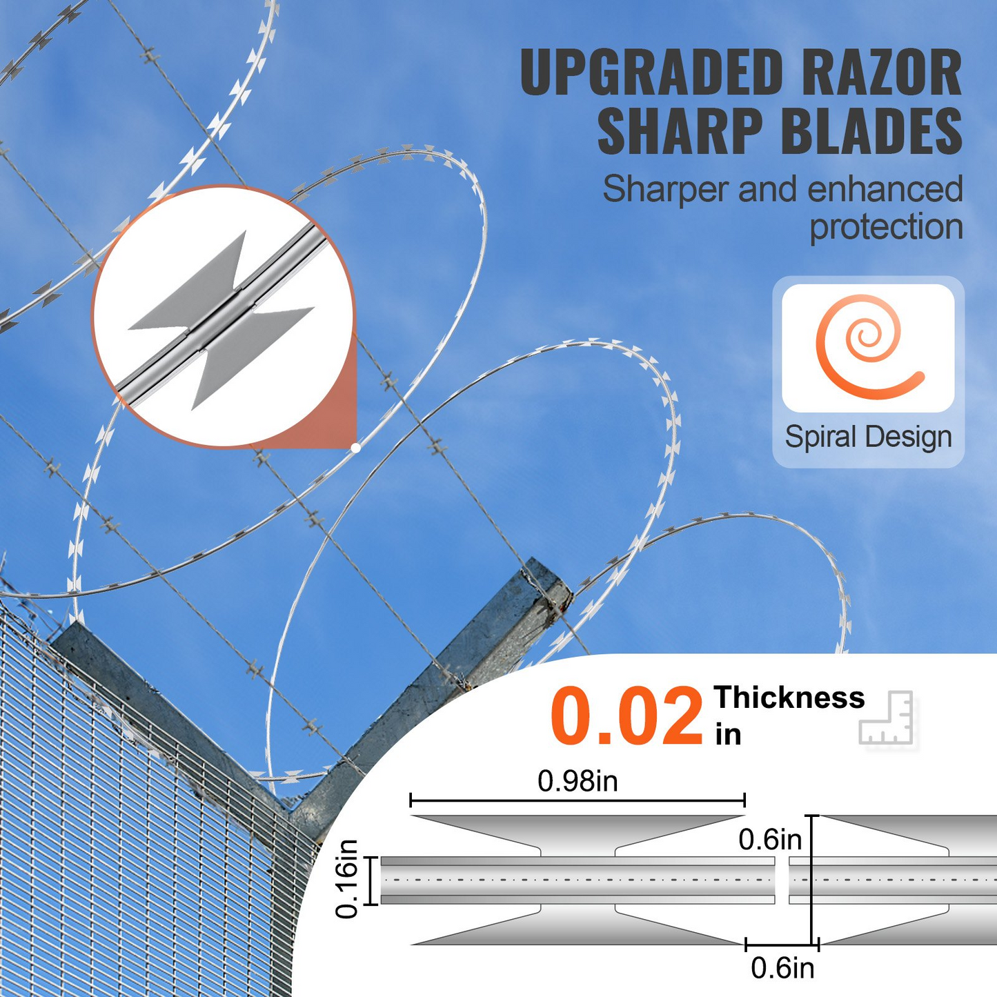 VEVOR Razor Wires, 98 ft Razor Barbed Wire, 2 Rolls Razor Wire Fencing Razor Fence, Razor Ribbon Barbed Wire Galvanized Razor Wire Fence, Rolls Razor for Garden