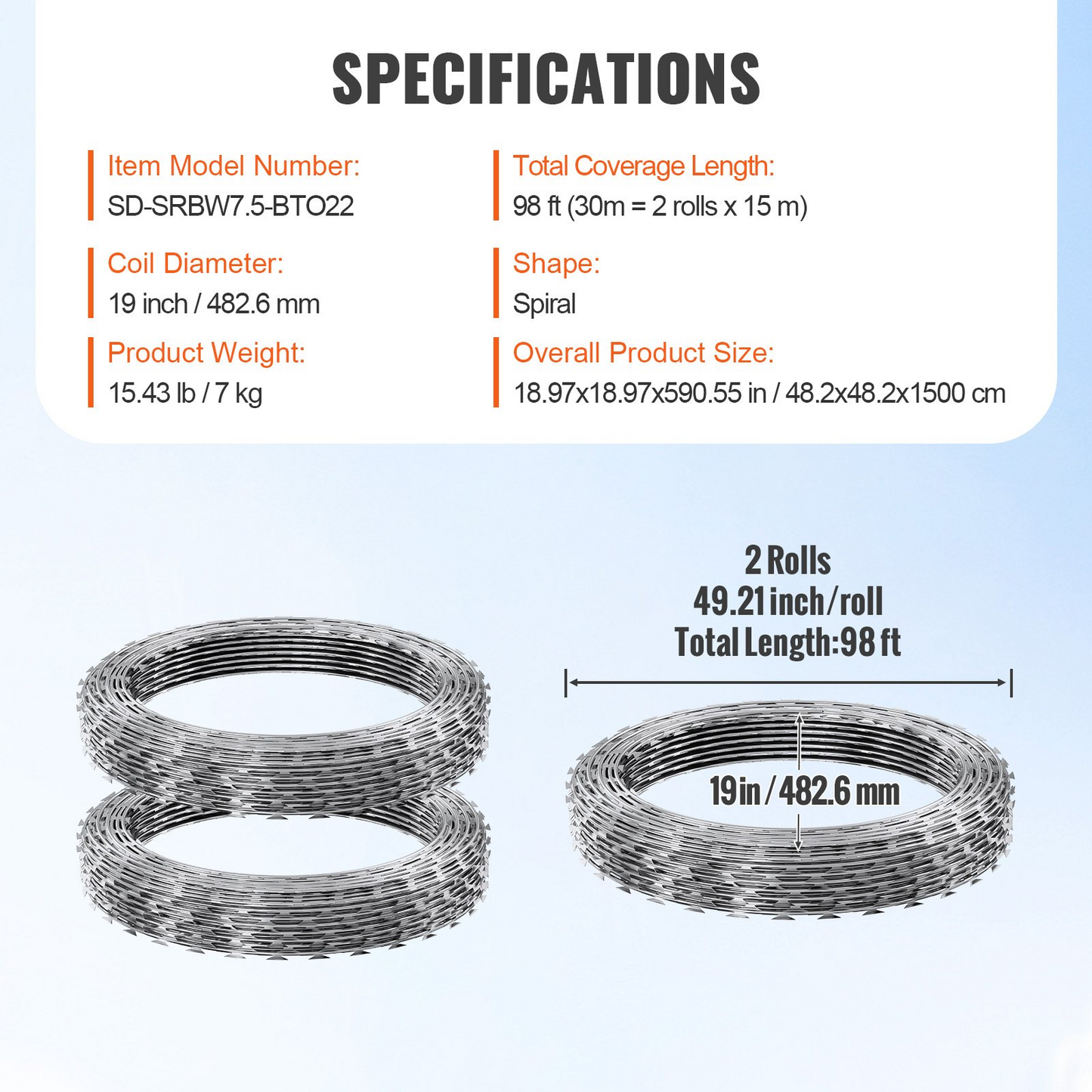 VEVOR Razor Wires, 98 ft Razor Barbed Wire, 2 Rolls Razor Wire Fencing Razor Fence, Razor Ribbon Barbed Wire Galvanized Razor Wire Fence, Rolls Razor for Garden