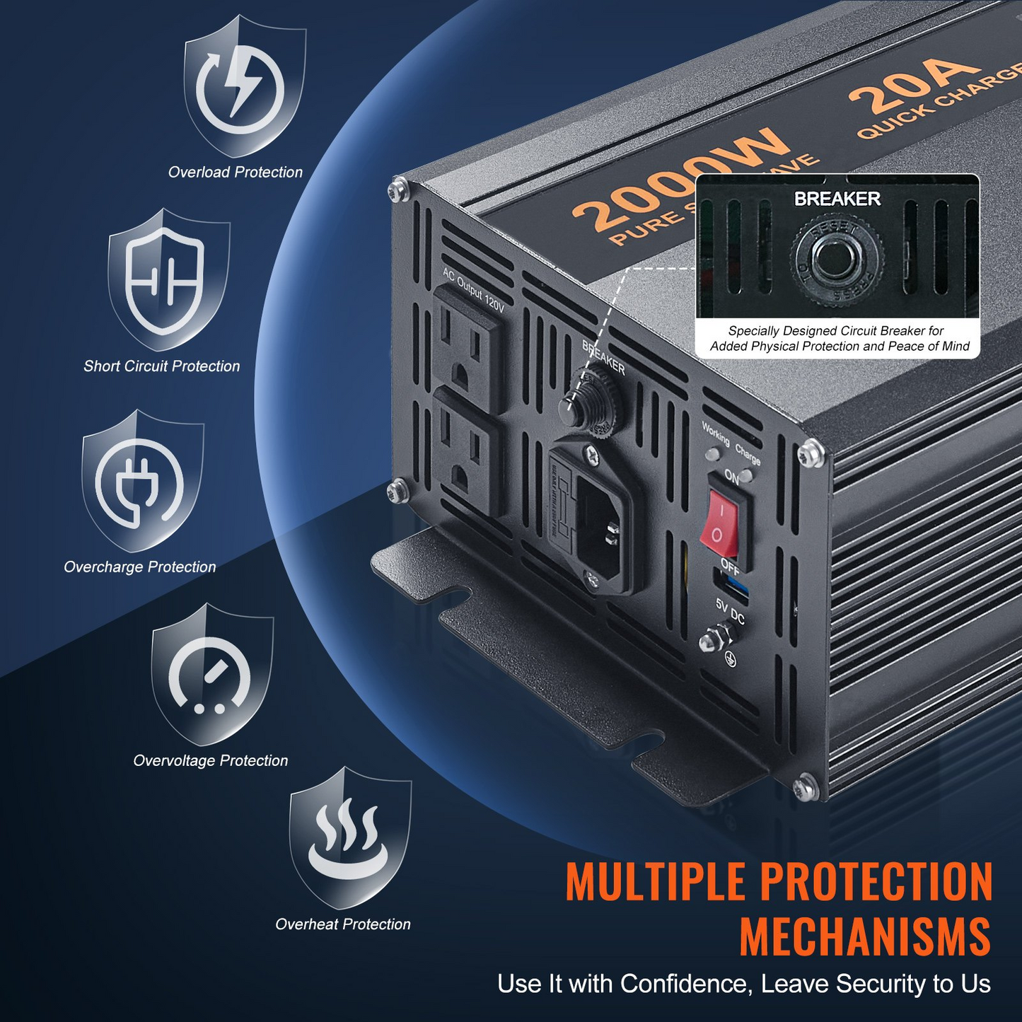 VEVOR 2000W Sump Pump Battery Backup System, LCD Display, Auto Switches to Battery Inverter Power for Continuous Sump Pump Operation, Sump Pump Battery Backup Inverter for Emergency and Power Outage