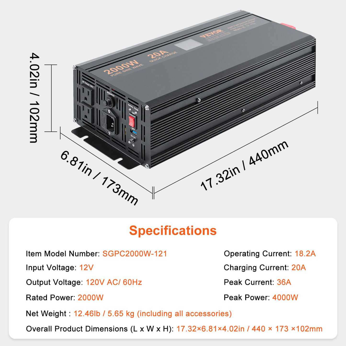 VEVOR 2000W Sump Pump Battery Backup System, LCD Display, Auto Switches to Battery Inverter Power for Continuous Sump Pump Operation, Sump Pump Battery Backup Inverter for Emergency and Power Outage