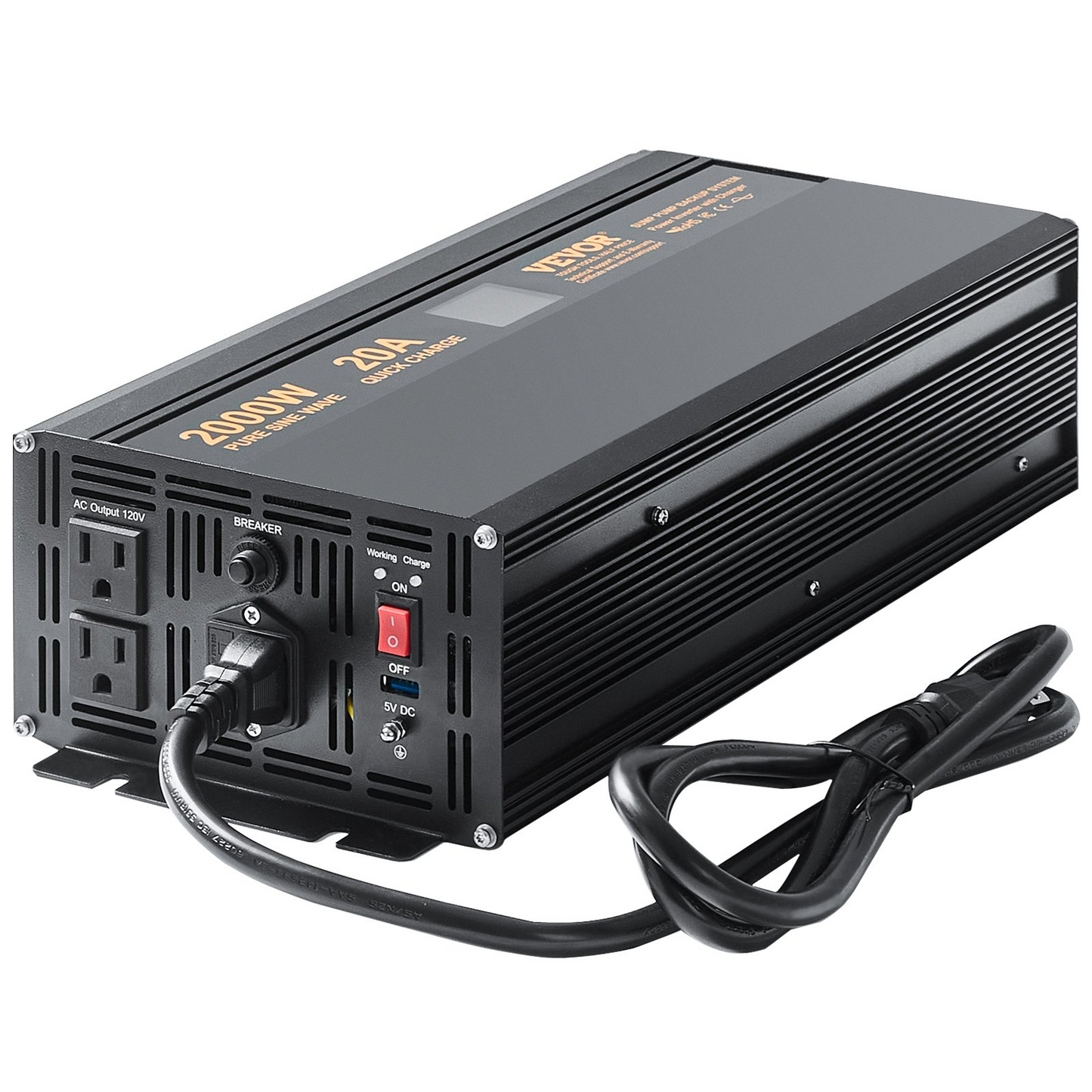 VEVOR 2000W Sump Pump Battery Backup System, LCD Display, Auto Switches to Battery Inverter Power for Continuous Sump Pump Operation, Sump Pump Battery Backup Inverter for Emergency and Power Outage
