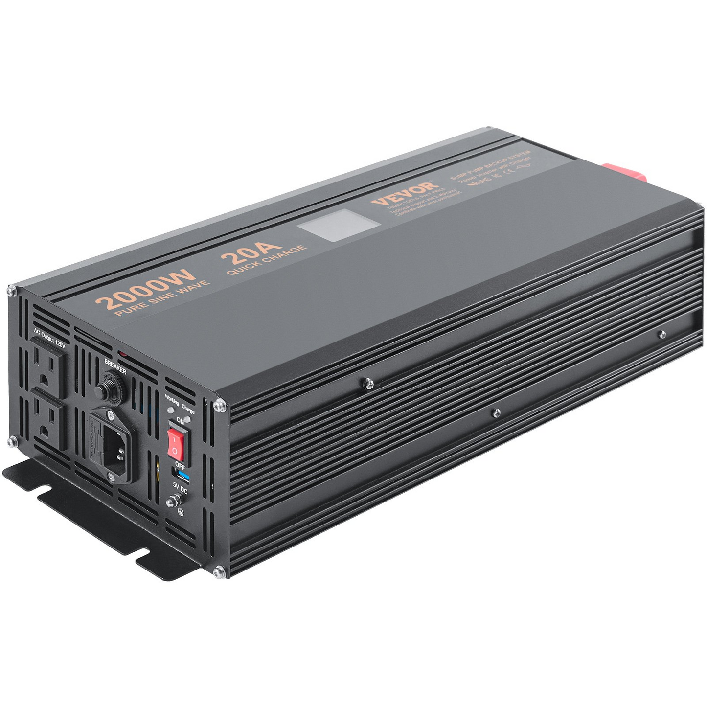 VEVOR 2000W Sump Pump Battery Backup System, LCD Display, Auto Switches to Battery Inverter Power for Continuous Sump Pump Operation, Sump Pump Battery Backup Inverter for Emergency and Power Outage