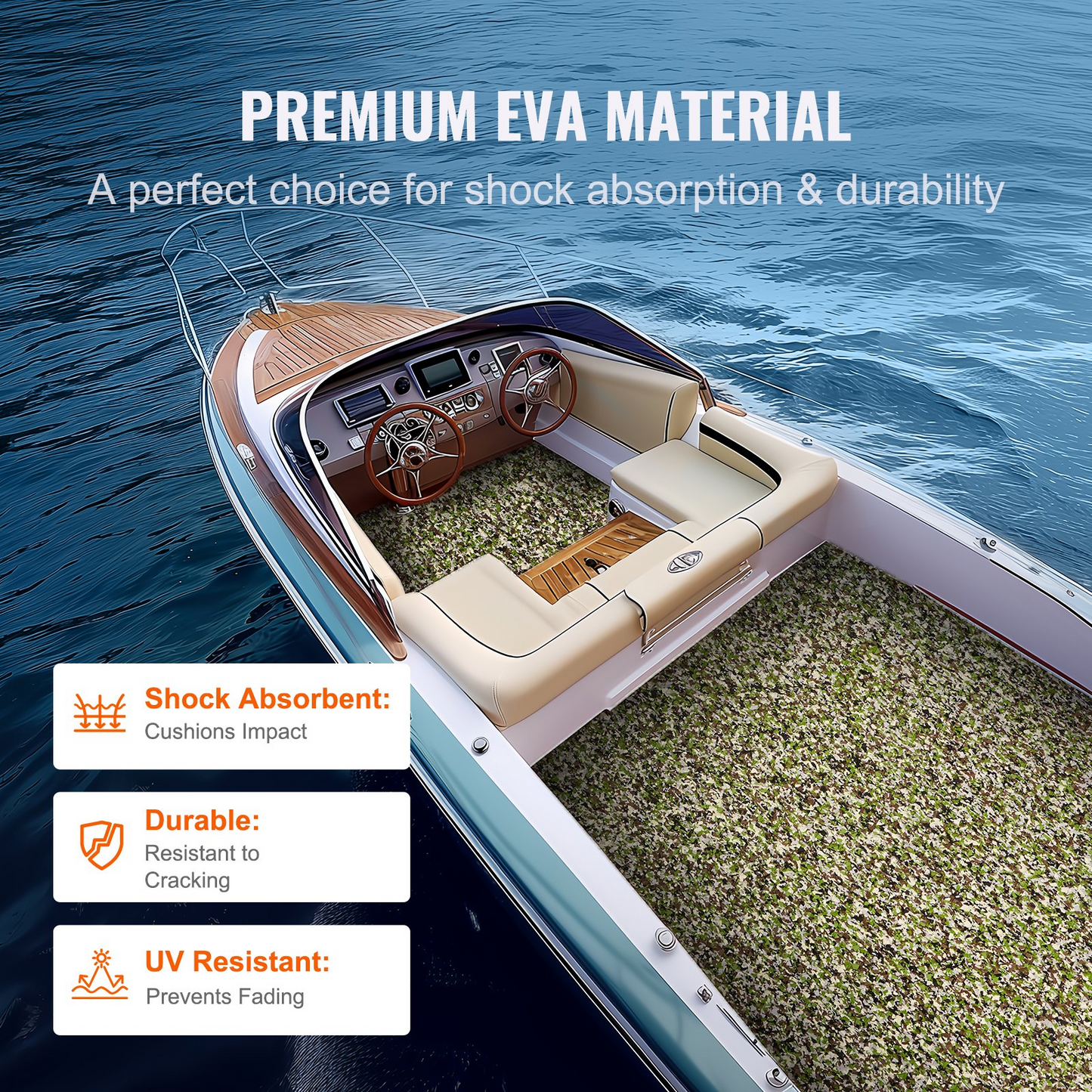 VEVOR Boat Flooring, EVA Foam Boat Decking 94.5" x 35.4", Non-Slip Self-Adhesive Flooring, 23.2 sq.ft Marine Carpet for Boats, Yacht, Pontoon, Kayak Decking