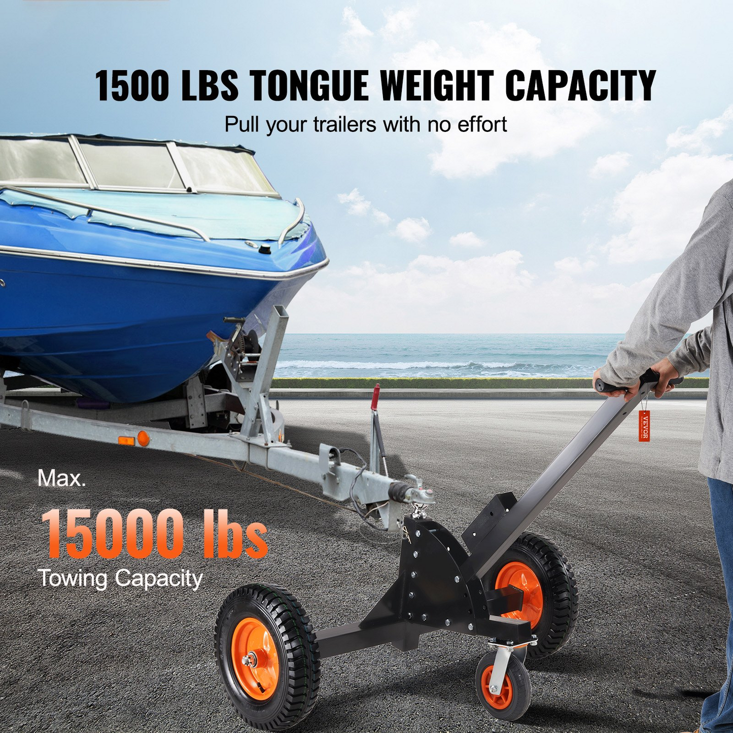 VEVOR Adjustable Trailer Dolly, 600lbs Tongue Weight Capacity, Carbon Steel Trailer Mover with 16''-24'' Adjustable Height, 1-7/8'' Hitch Ball & 10'' Solid Tires, Ideal for Moving Car RV Boat Trailer