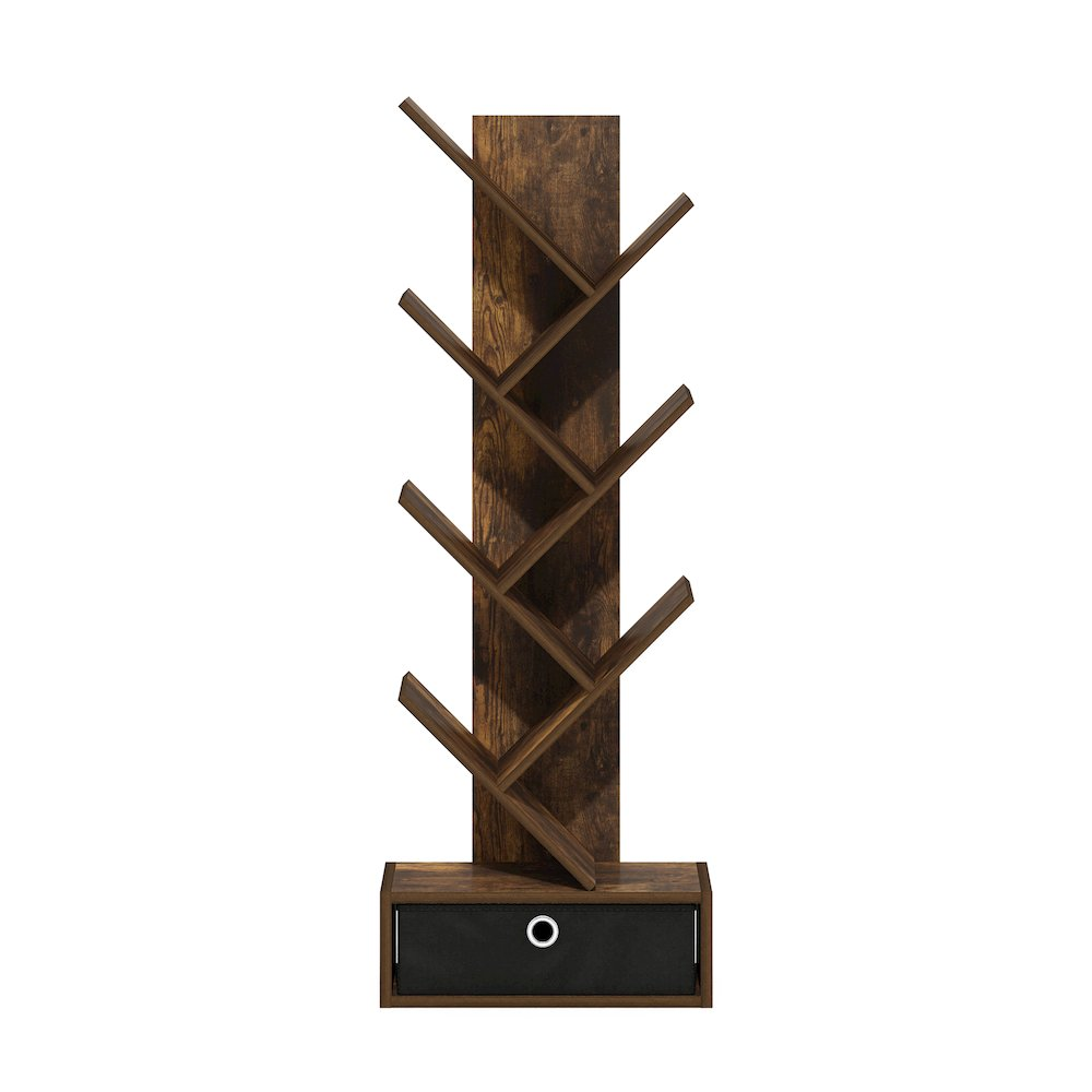 Tree Bookshelf 7-Tier Floor Standing Tree Bookcase with Bin Drawer