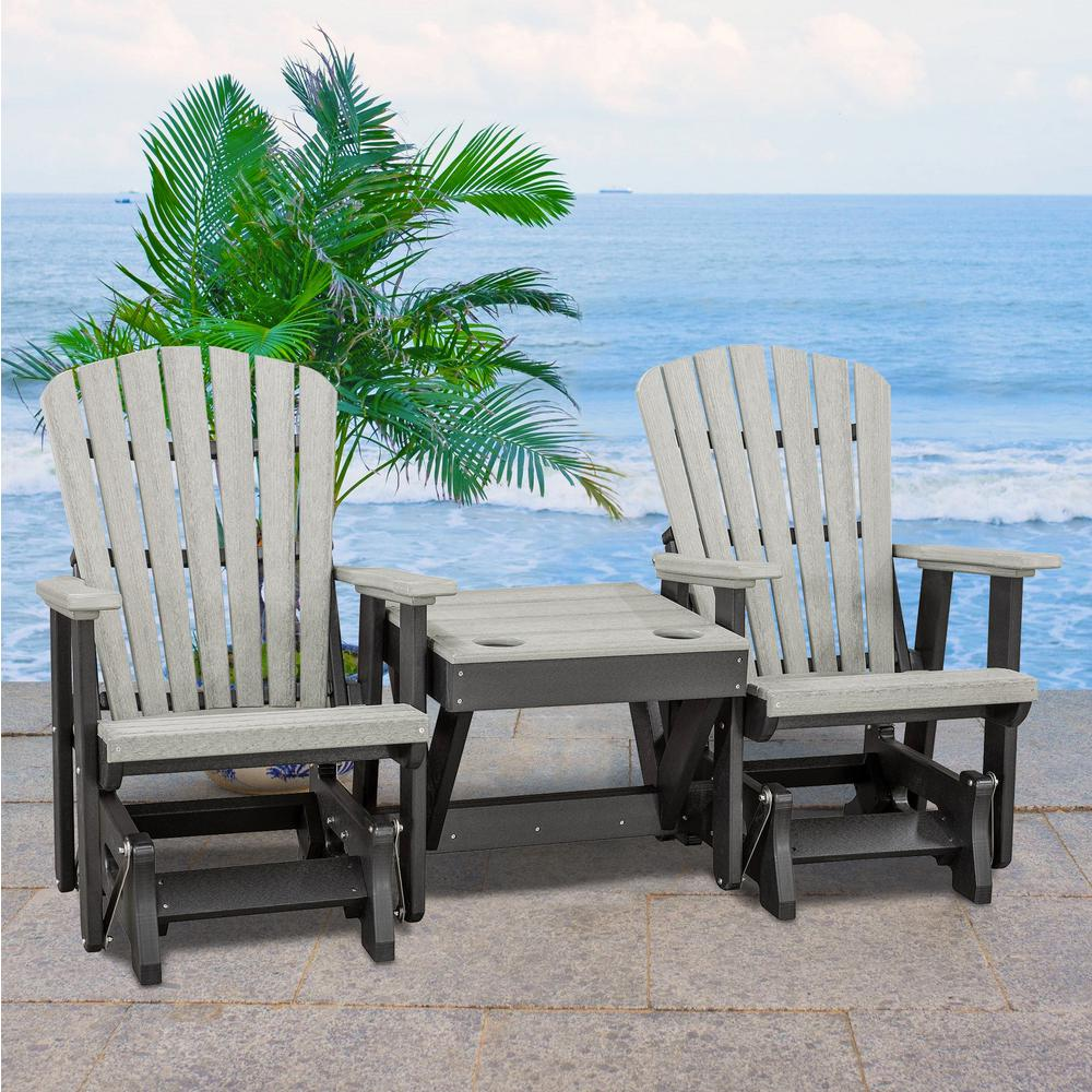 Double Glider with Center Table in Light Gray and Black