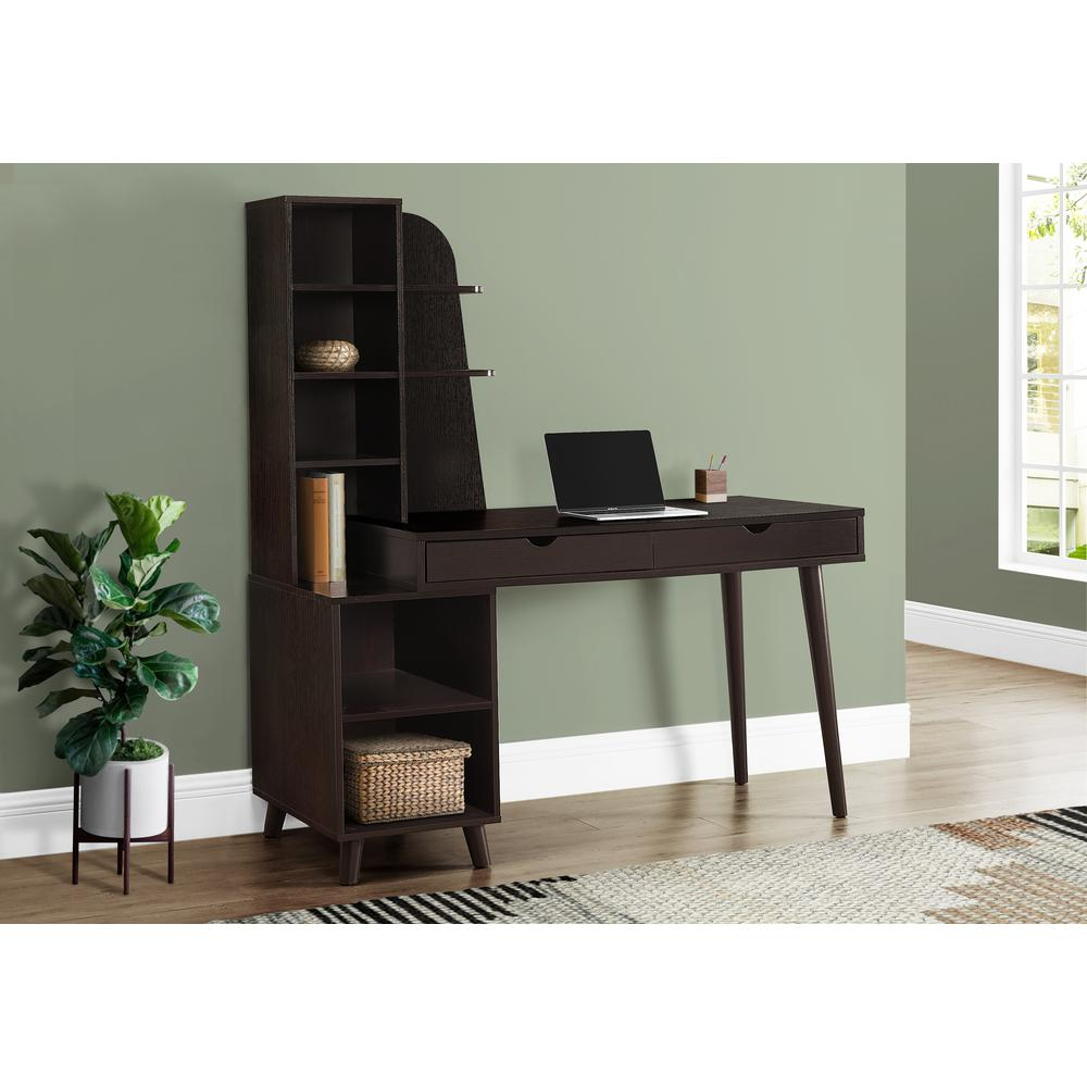 COMPUTER DESK - 55"L / ESPRESSO WITH BOOKCASE