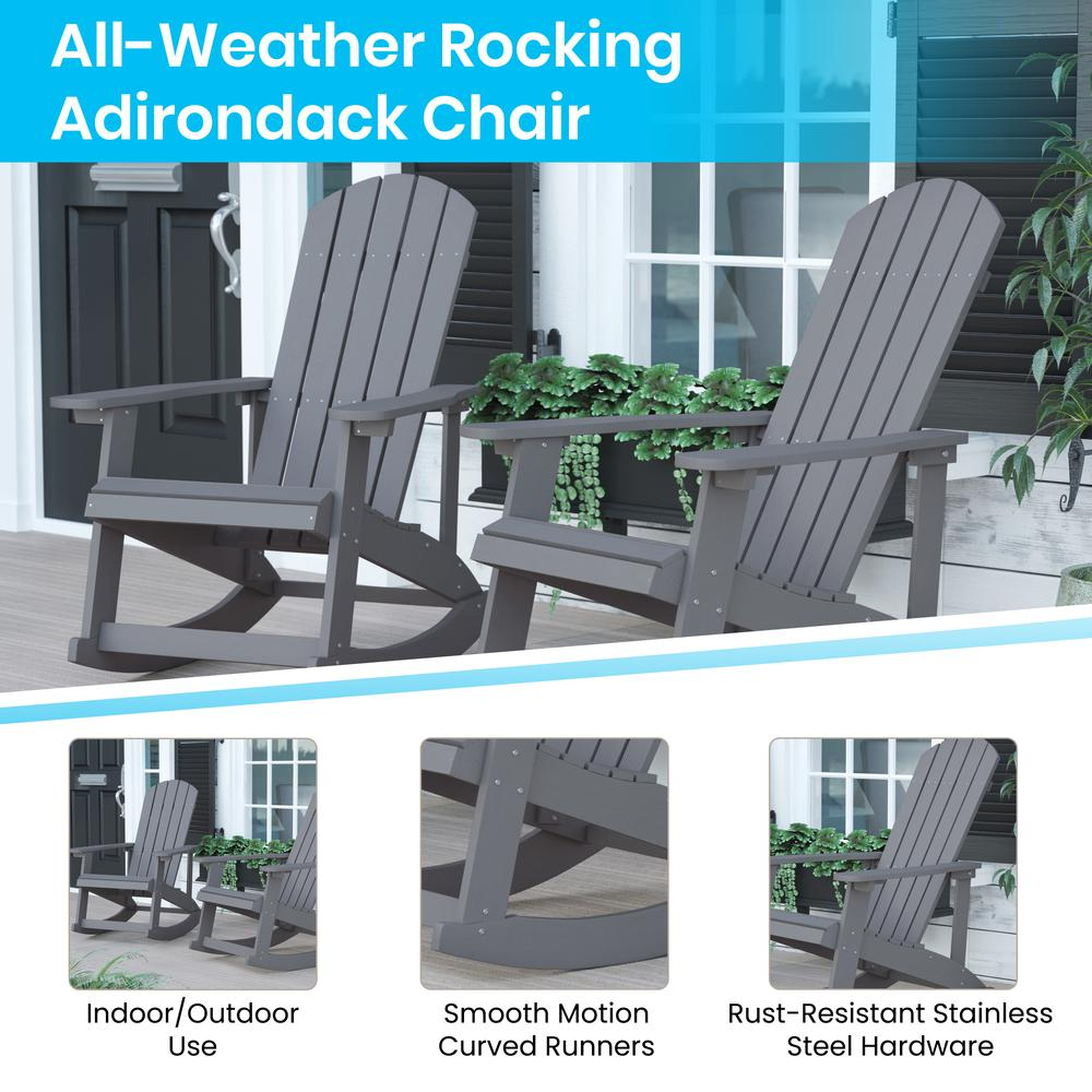 Savannah All-Weather Poly Resin Wood Adirondack Rocking Chair with Rust Resistant Stainless Steel Hardware in Gray