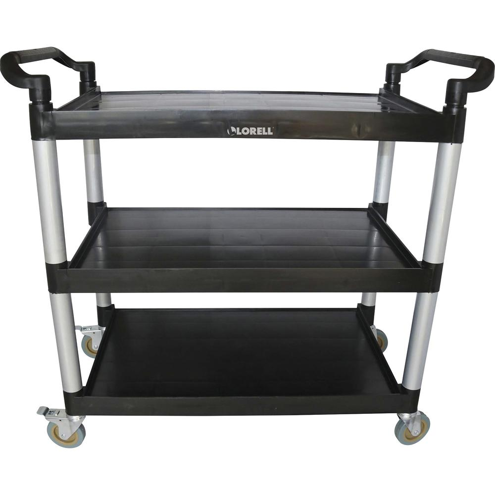 Lorell X-tra Utility Cart - 3 Shelf - Dual Handle - 300 lb Capacity - 4 Casters - 4" Caster Size - Plastic - x 42" Width x 20" Depth x 38" Height - Black - 1 Each